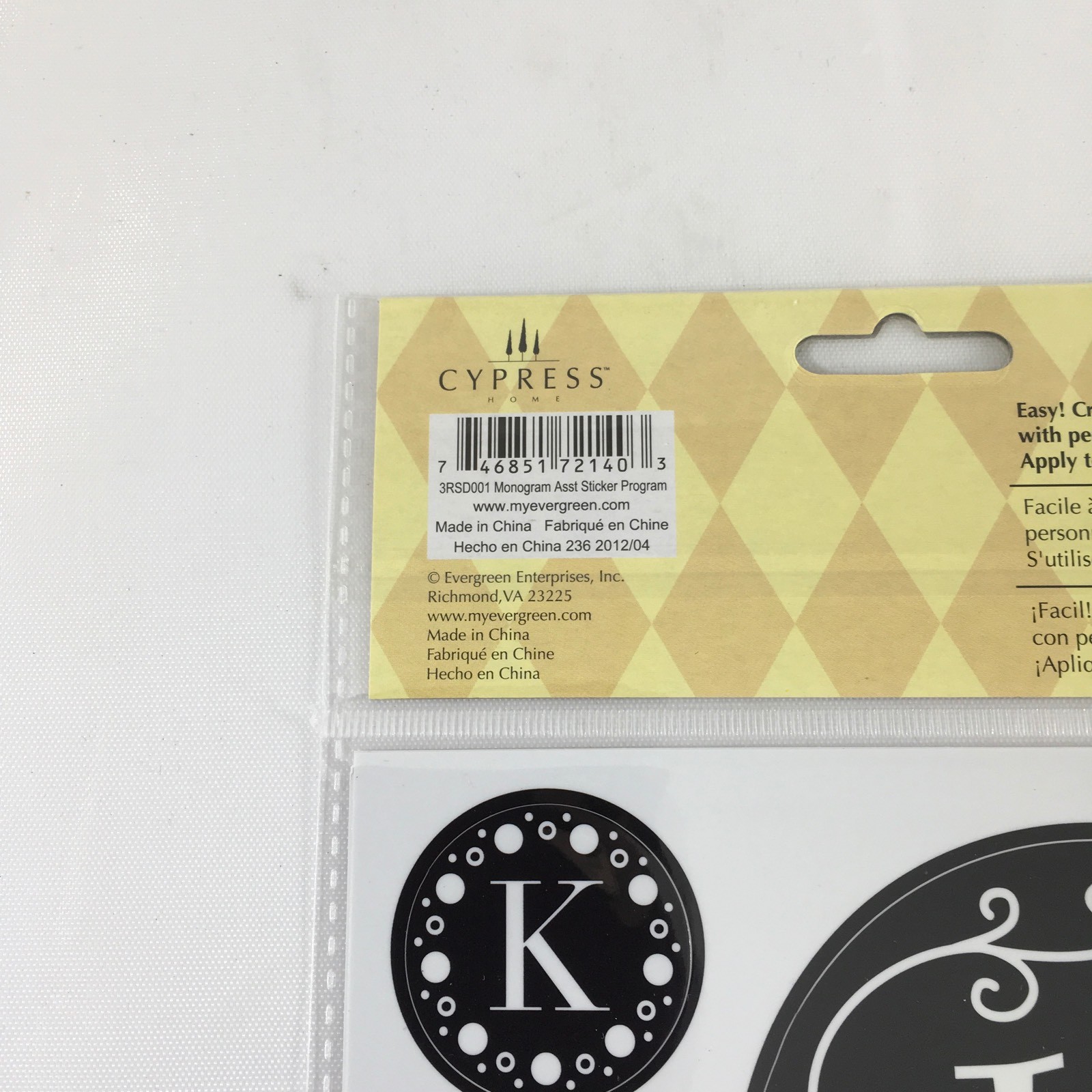 Stick-A-Round Peel And Stick Monogram "K" Assorted Decals Cypress Home