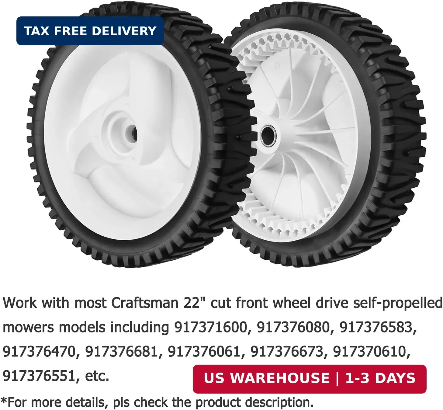 532403111 Front Drive Wheels Fit for Craftsman Lawn Mower – Front Drive Tires Wh