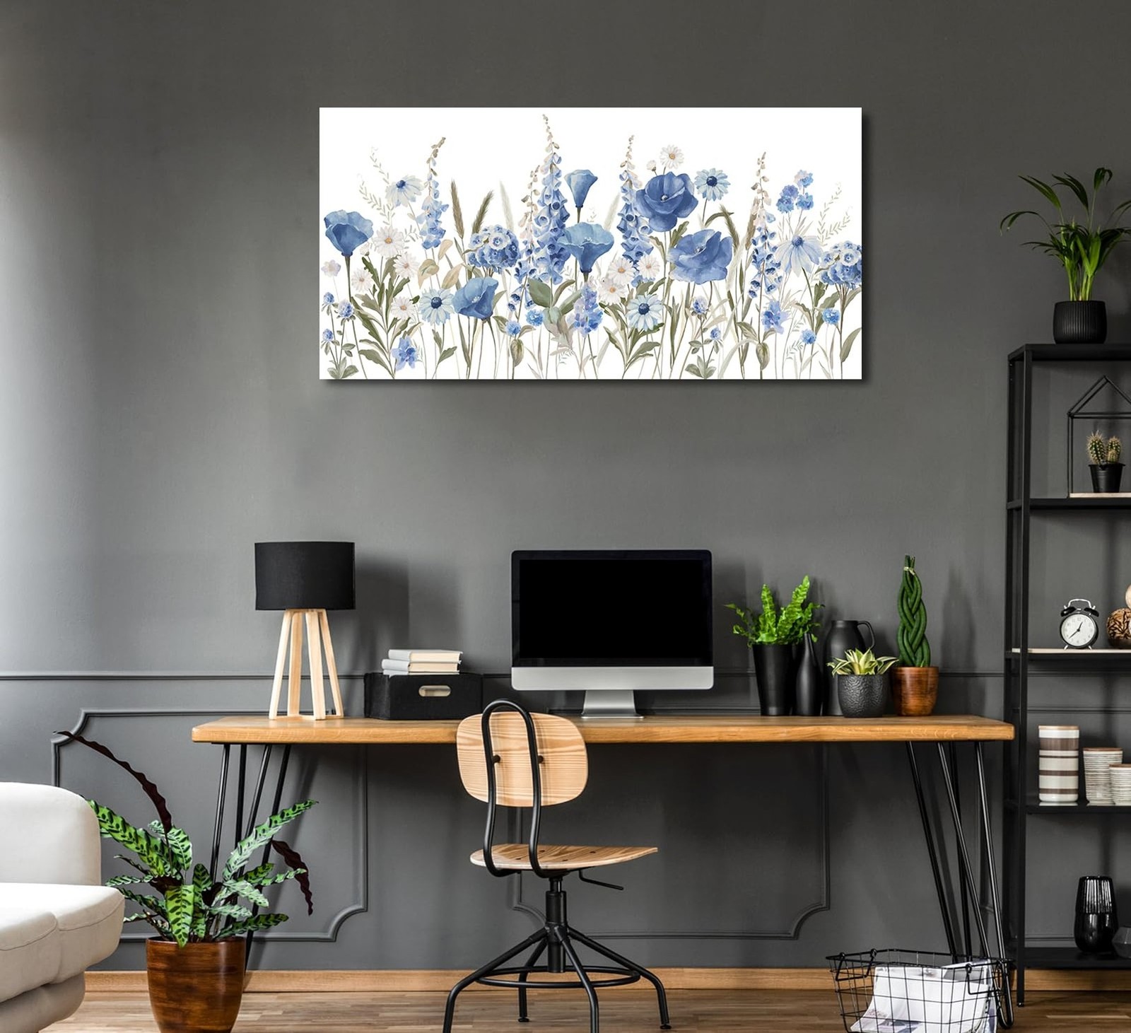 arteWOODS Elegant Flowers Wall Art – Blue White Botanical Pictures for Wall D…