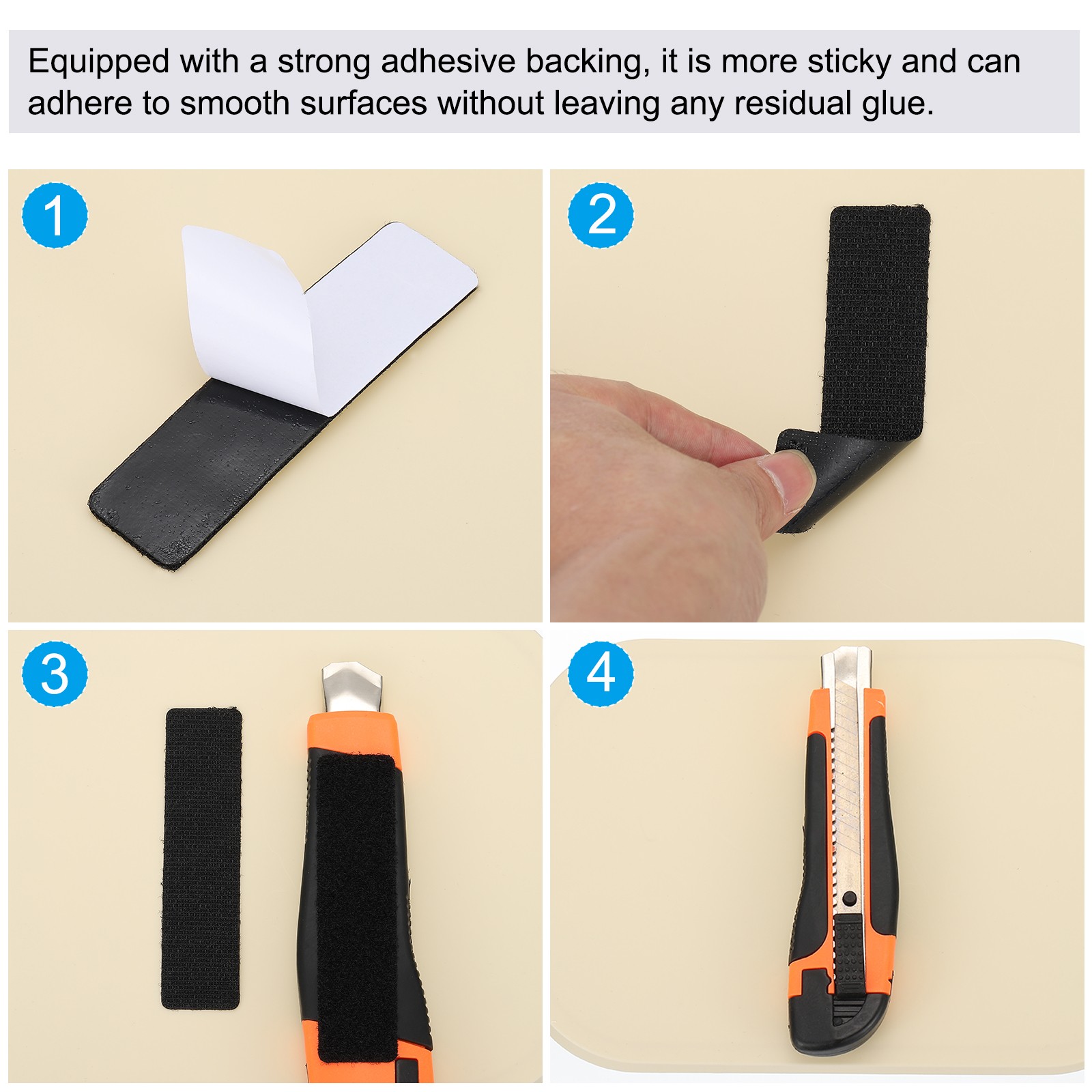 1.2×3.9 Inches Hook and Loop Dots 16 Sets Rectangle Self Adhesive Tape Black