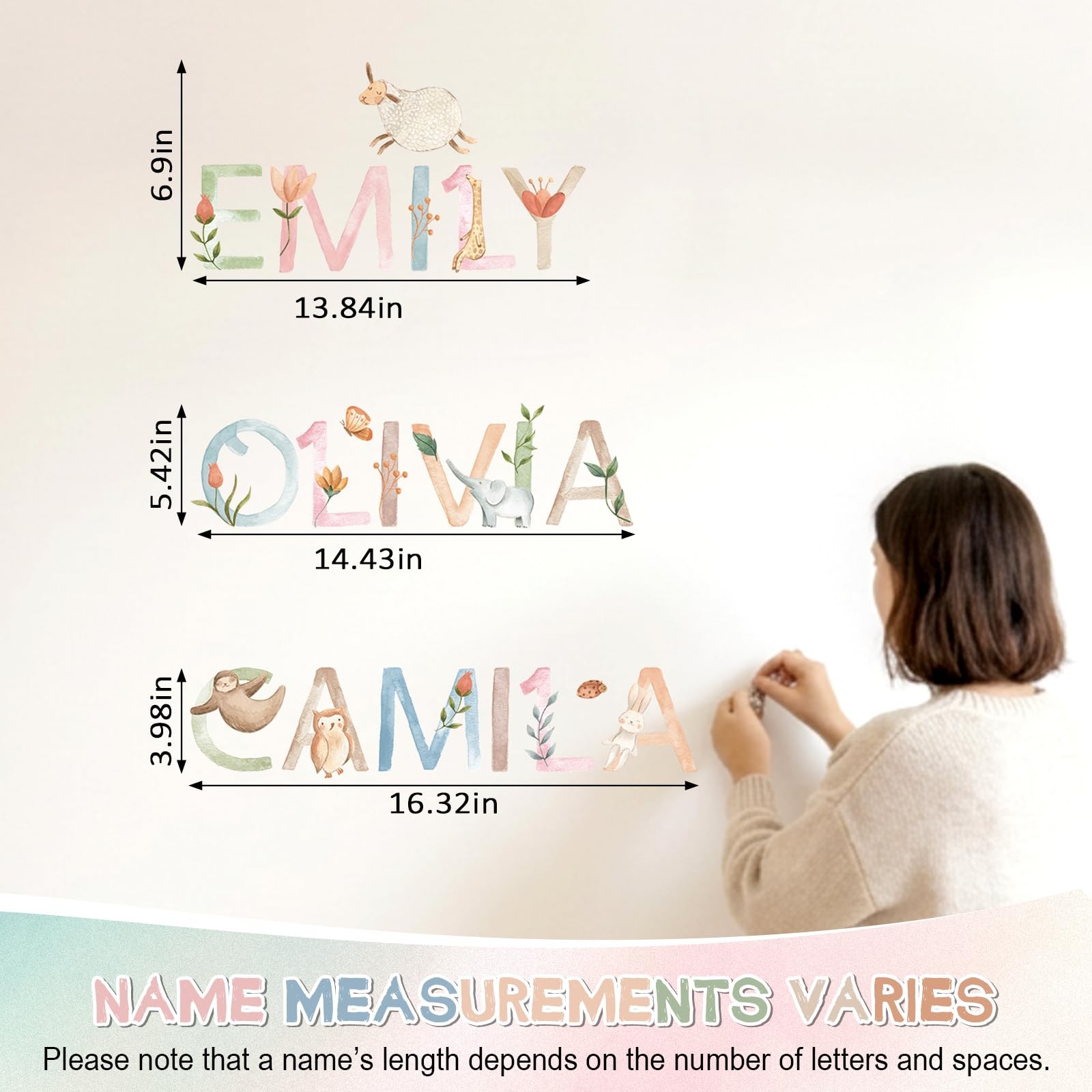 8 Sheets Watercolor Name Wall Decal Sticker Woodland Animal Vinyl Alphabet St…
