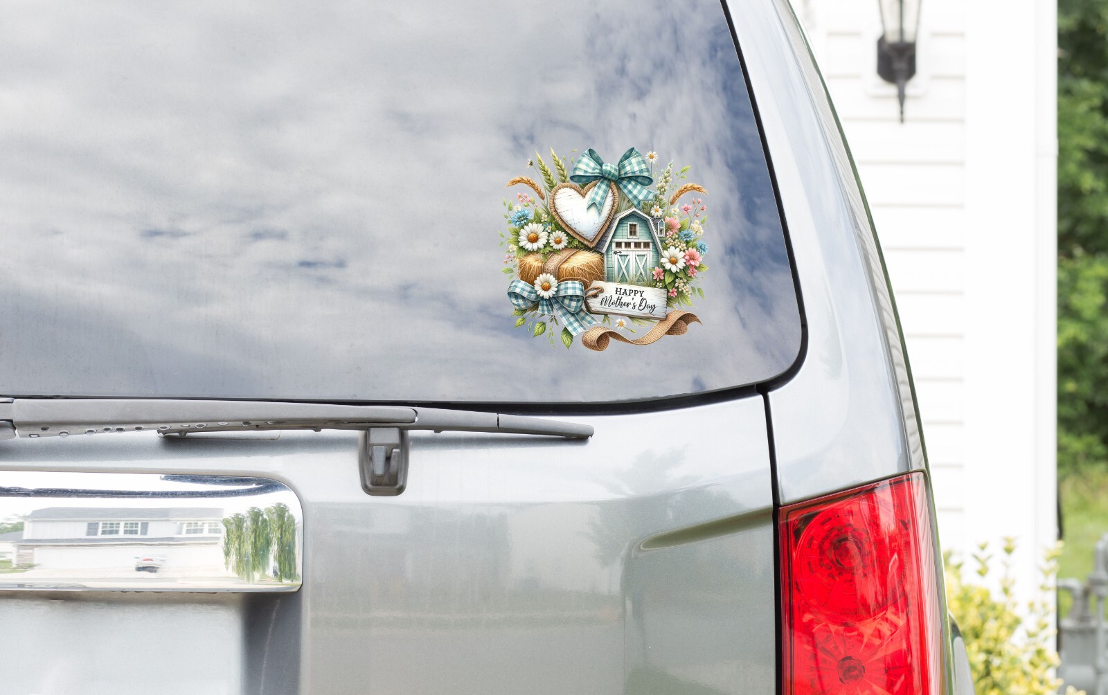 Happy Mother's Day Blue Barn UV DTF Transparent Sticker / Decal
