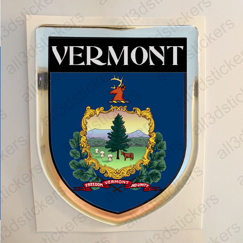 Vermont USA Sticker Seal Resin Domed Flag United States 3D Shield Stickers