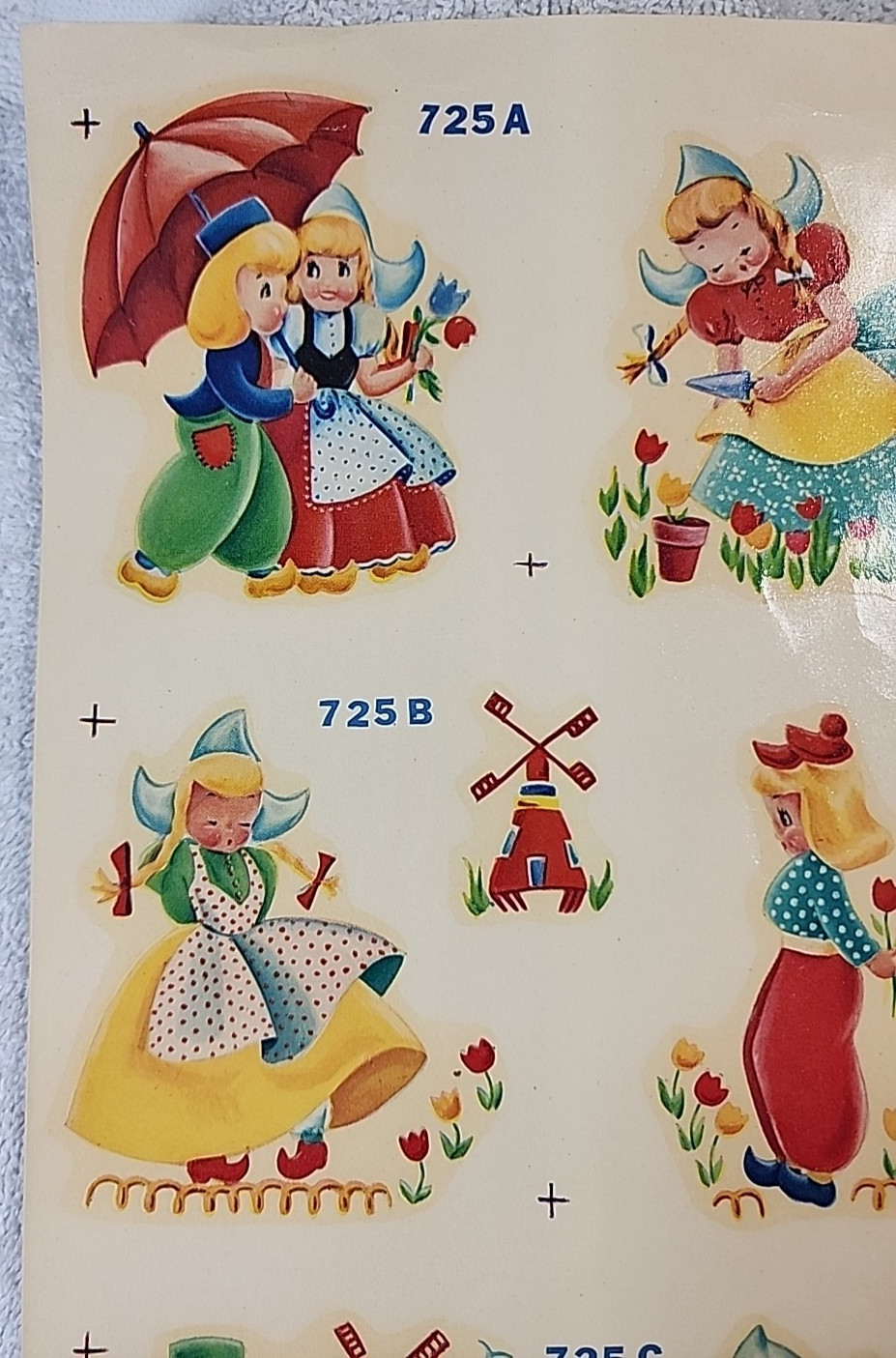Antique Dutch Boy & Girl Water Duro-Decals Tulips Clogs Windmills Puppy 1970s
