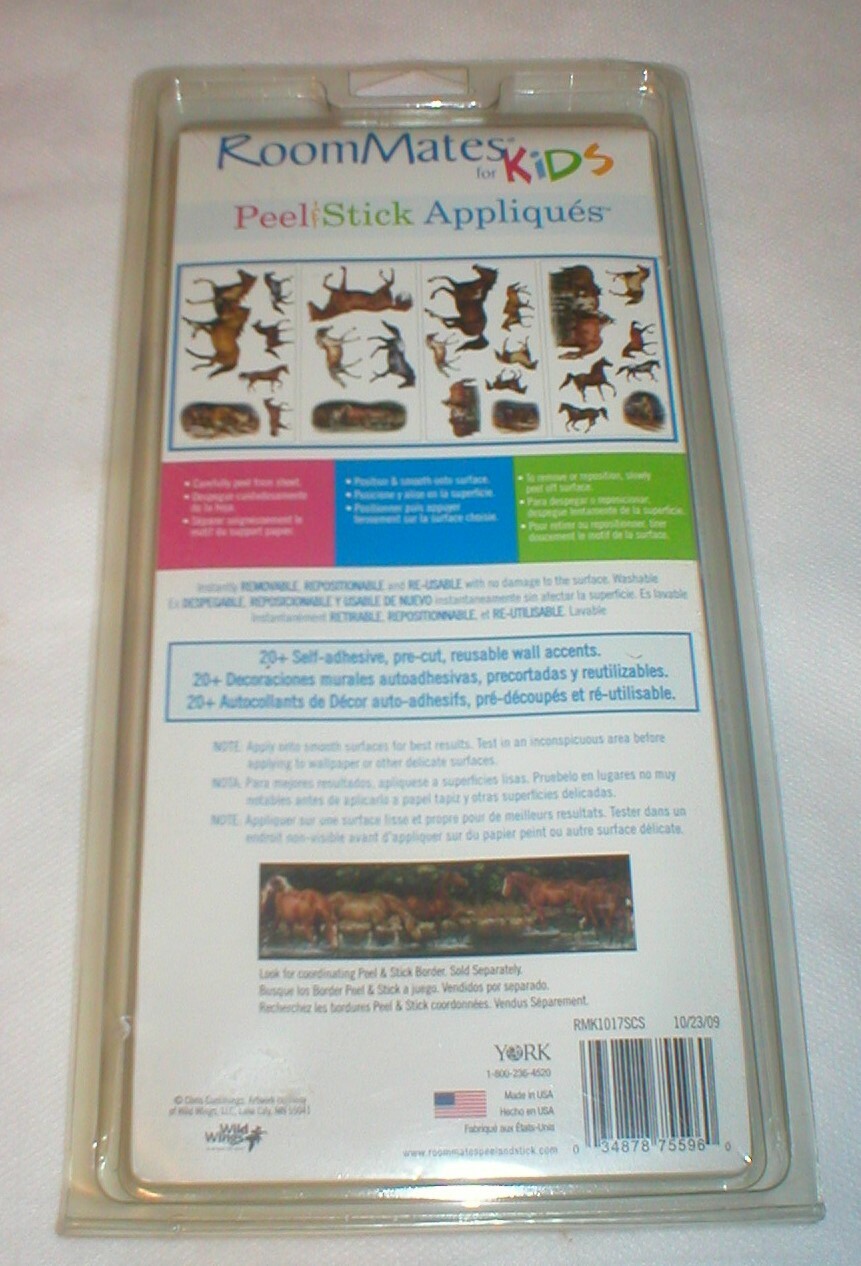 HORSES PEEL & STICK APPLIQUES 20+ ROOM MATES 1 PKG SOLD AS IS AS SHOWN