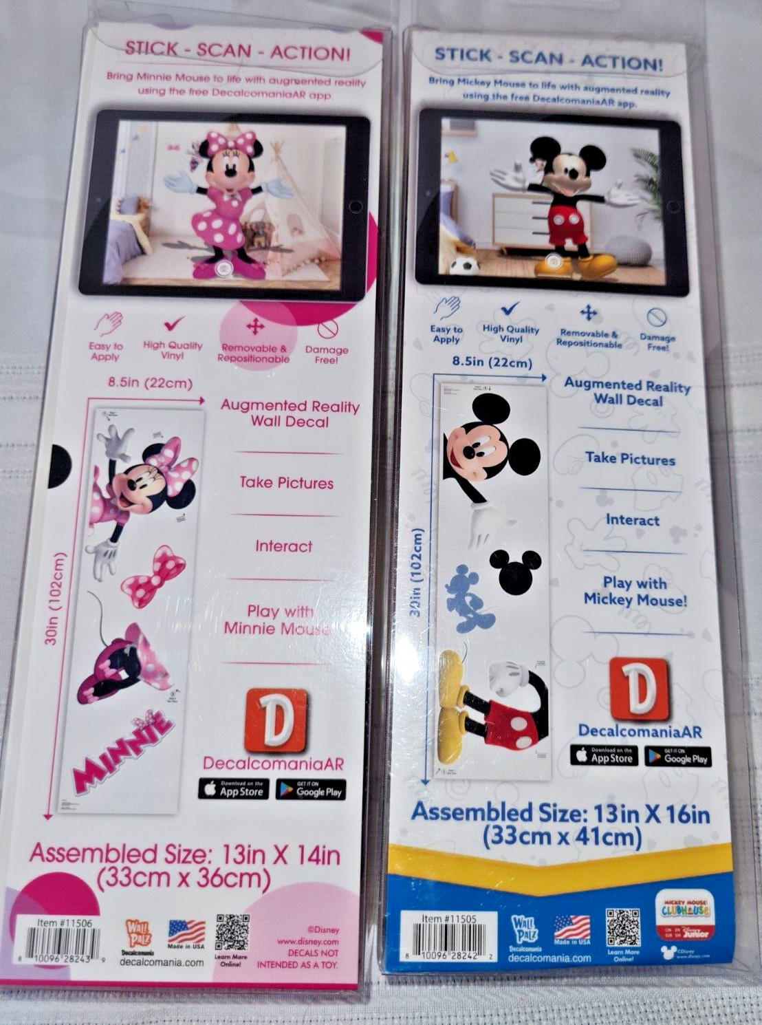 NEW Disney Mickey Mouse AND Minnie Mouse Wall Decal Decor Peel Stick