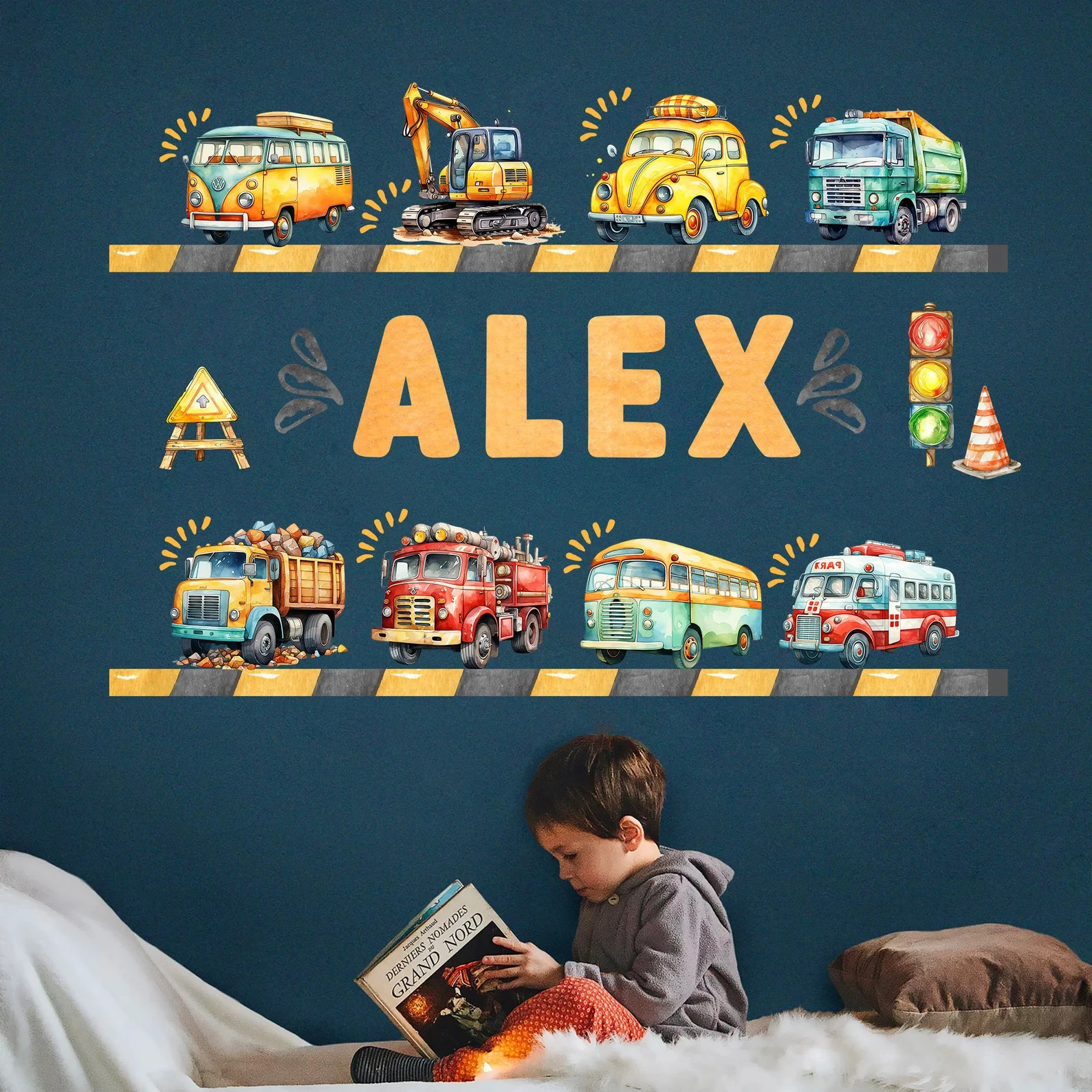 Personalized Watercolor Vehicle Decal Stickers for Boys Room Gift-BR474
