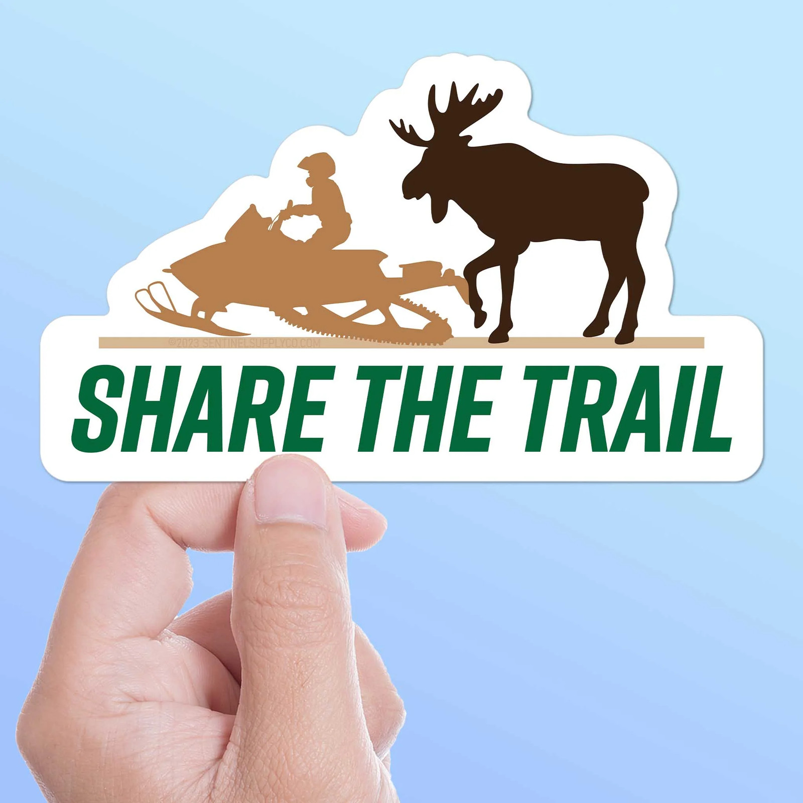 Share the Trail Moose Snowmobile Bumper Sticker- Fun Water Bottle & Laptop Decal