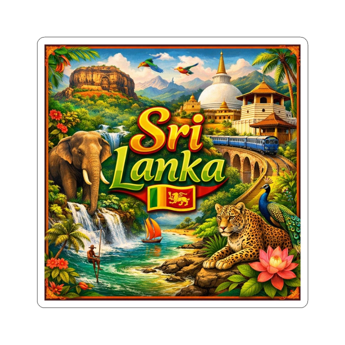 Sri Lanka Sticker | Elephant, Leopard, Temples, Train