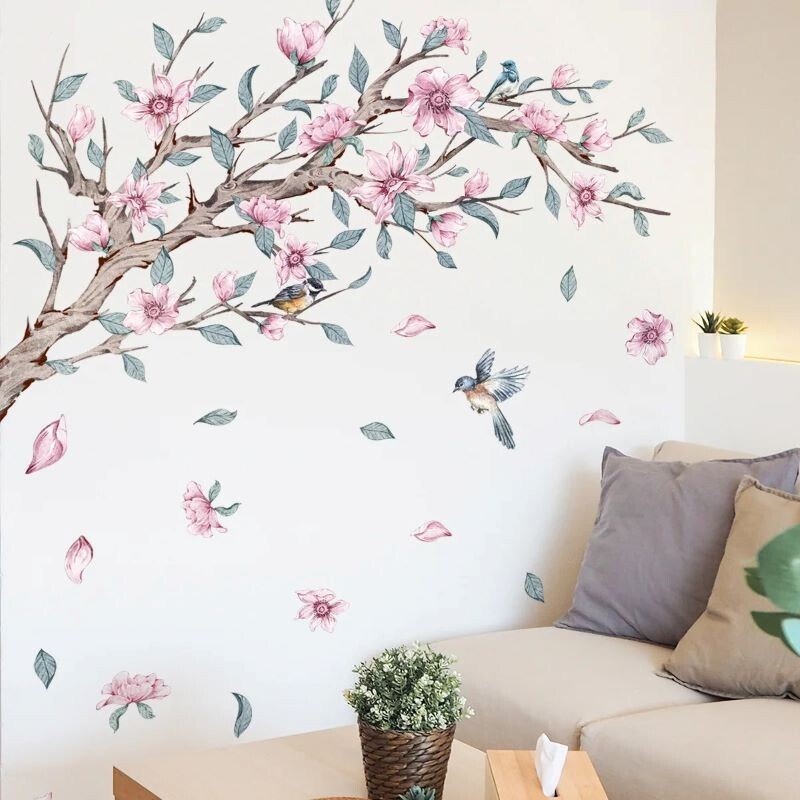 Removable Flower Tree Branch Decal Animal Birds Wall Sticker Bedroom Home Decor