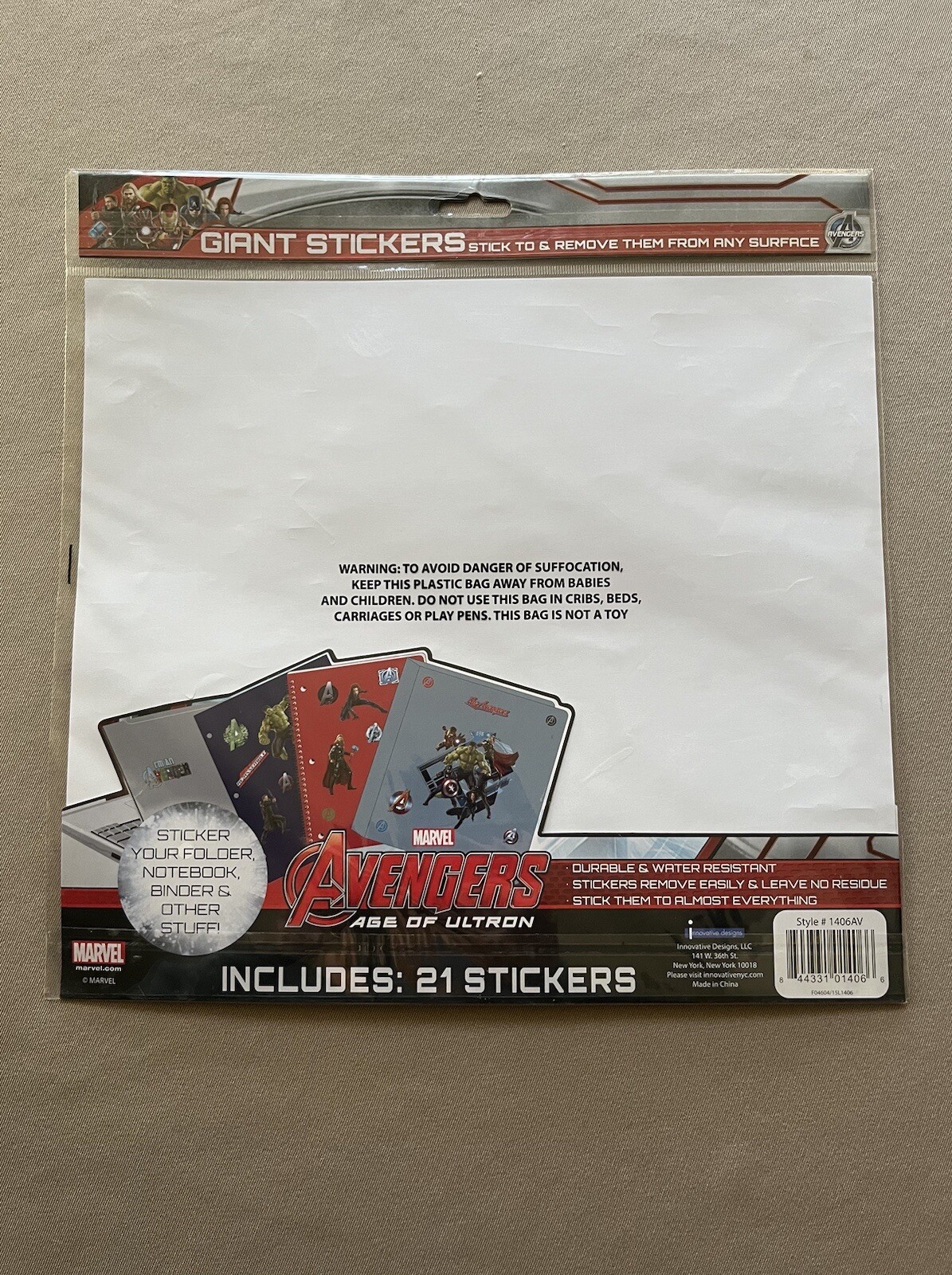1 Giant Avengers Stickers~Sheet Is 10 1/2” X 11 3/4” & Includes 21 Stickers, New
