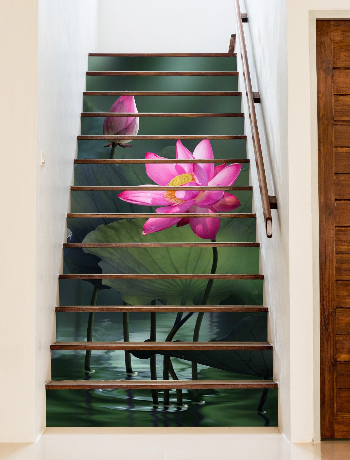 3D Pink Lotus ZHU953 Stairs Risers Decoration Photo Mural Vinyl Wallpaper Amy