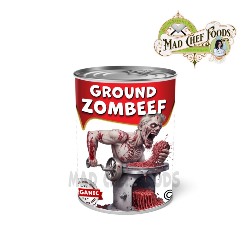 FUNNY XMAS Ground Zombeef Can Label STOCKING STUFFER Undead Joke Gag Gift Zombie
