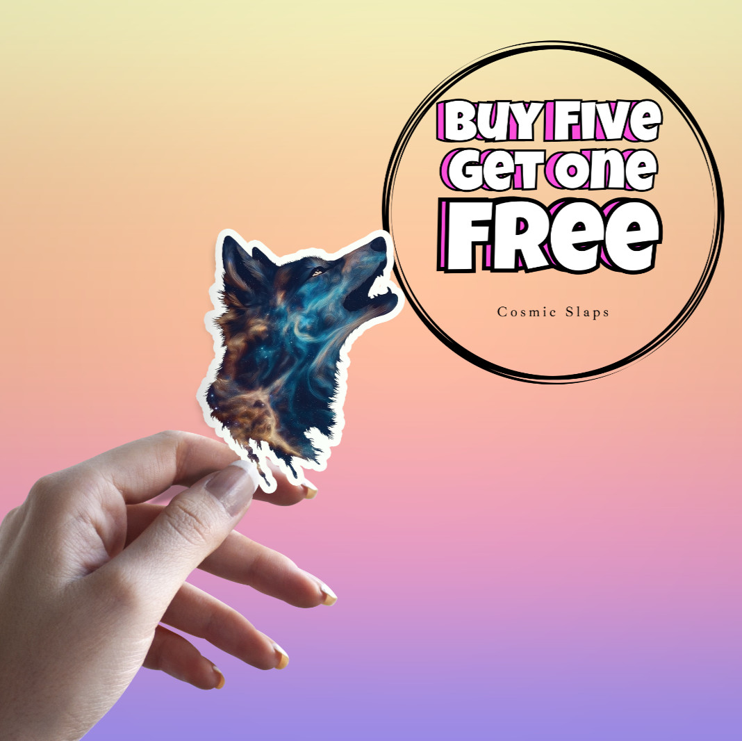 Howling Wolf Galaxy Sticker: Night Sky Cosmic Animal Waterproof Sticker