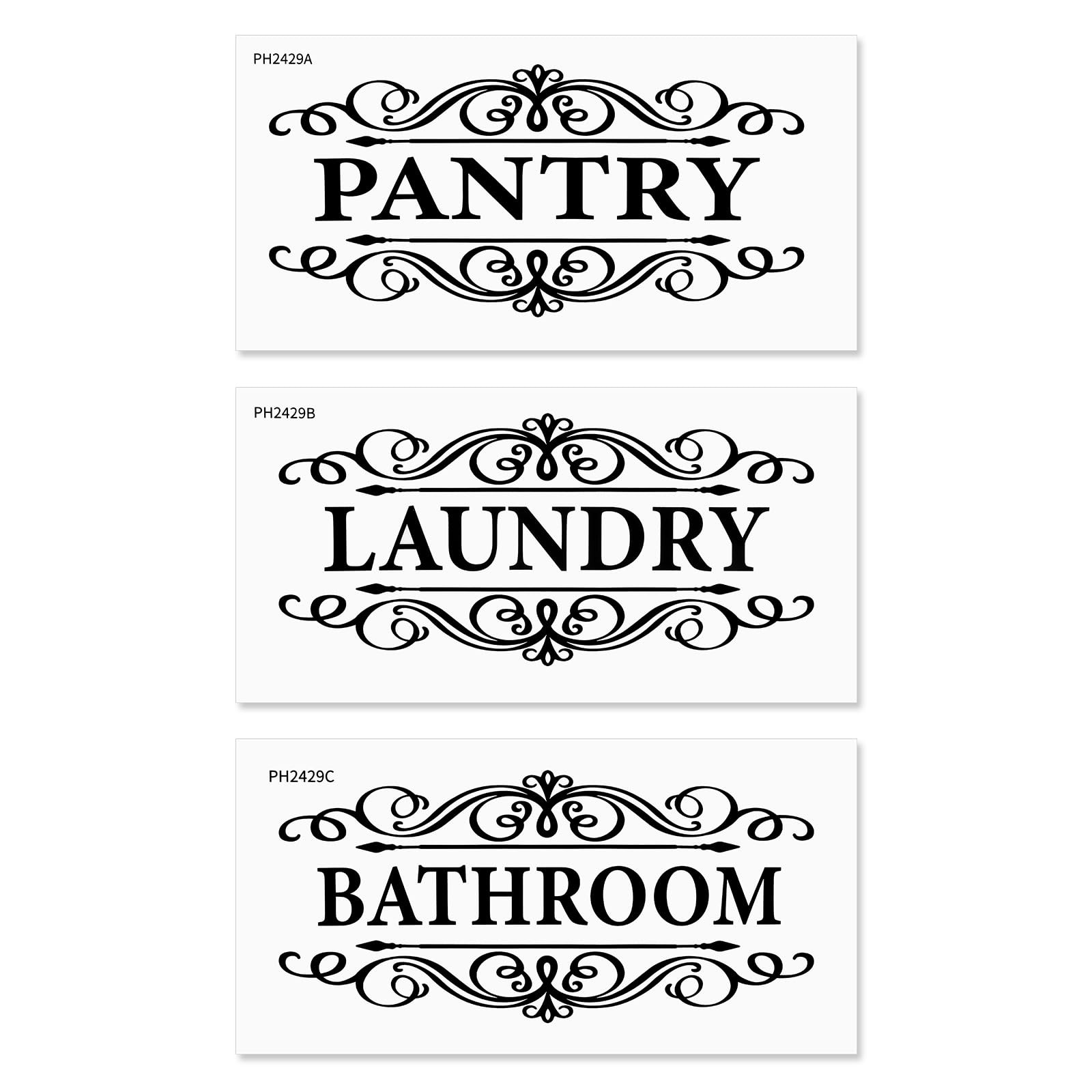 3 Pcs Vinyl Wall Stickers Laundry Room Pantry Bathroom Decal, 30x15cm, White