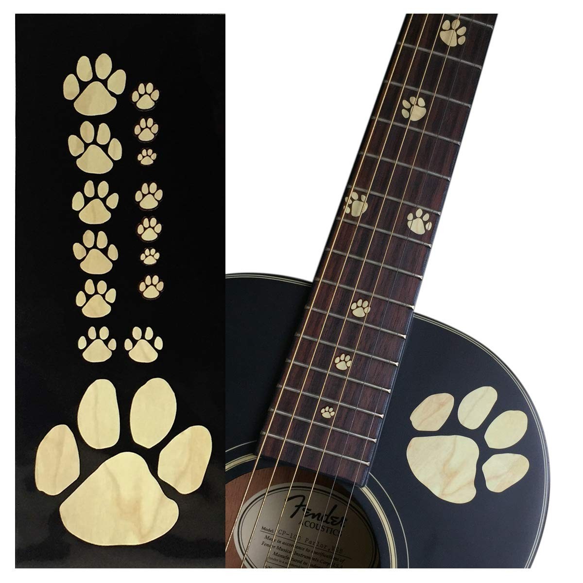Jacamou Animal Footprint Paw (Wood Grain) Inlay Sticker for Guitar F-306AP-WD