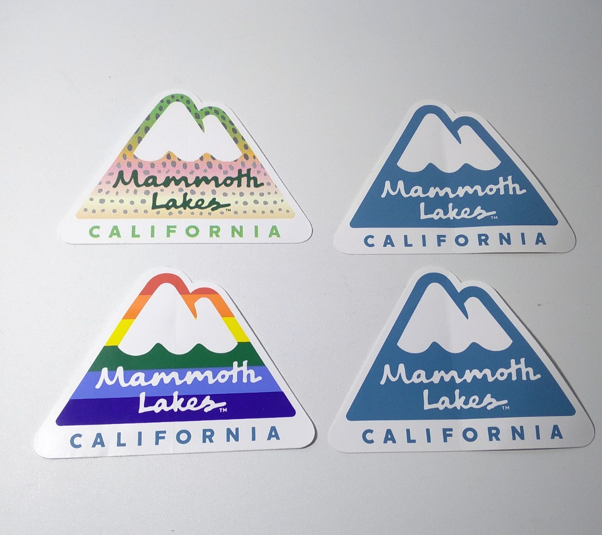 Lot of 4 MAMMOTH Lakes CALIFORNIA Mountain STICKERs Visitor Souvenir Ski Resort