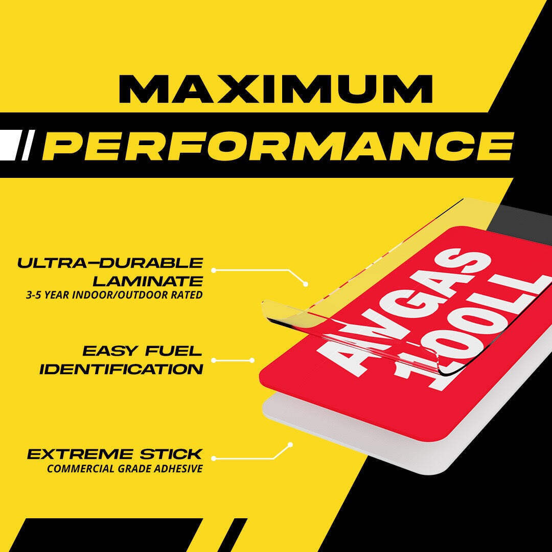 AVGAS 100LL Stickers | 2×1 Fuel Labels | 4 Pack