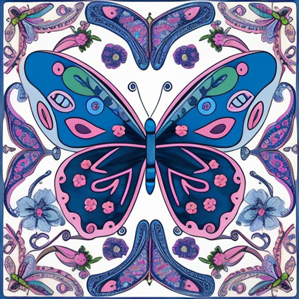 Folk Art Butterfly Sticker Paisley White Blue Purple Pink Cute (4 Inch)