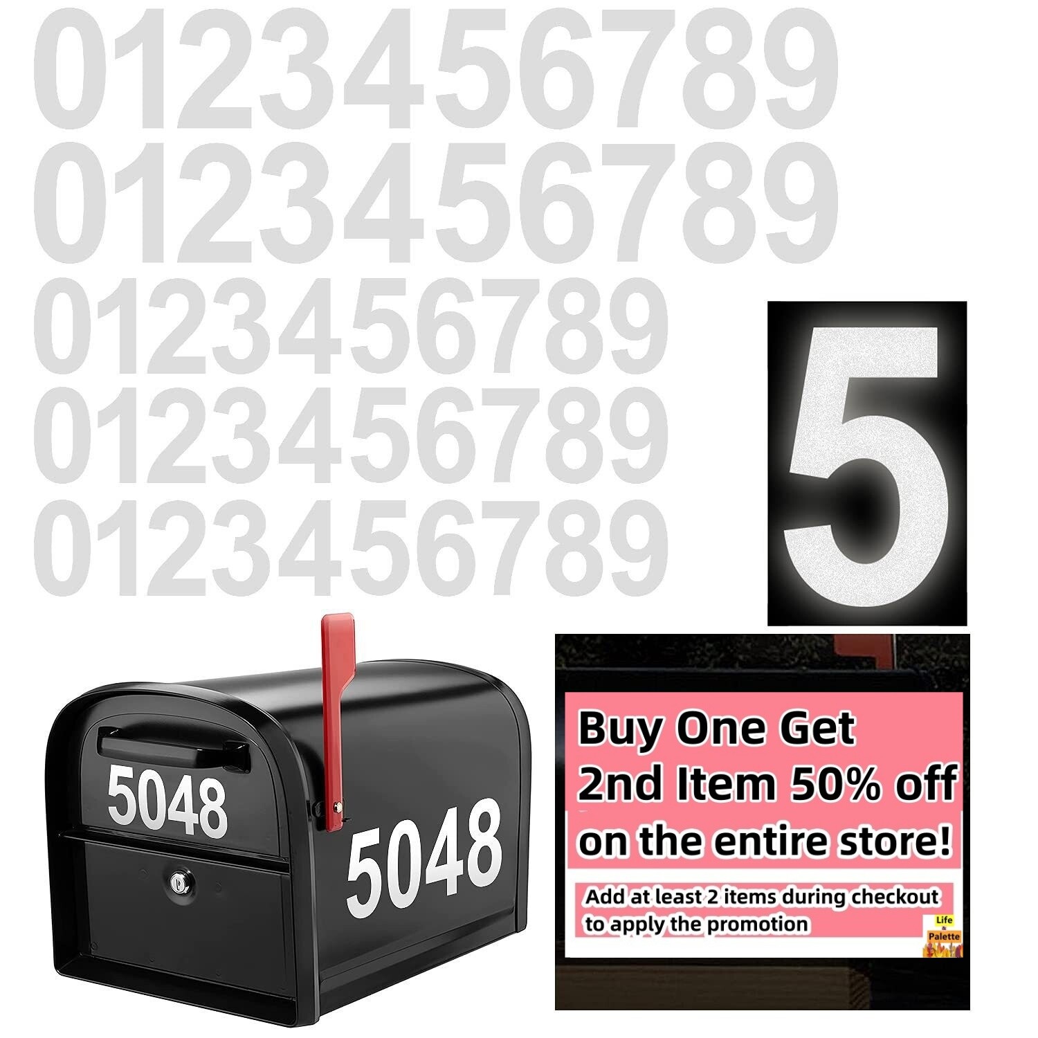 Reflective Custom Mailbox Numbers Vinyl Decals Stickers Waterproof 4 inch 3 inch