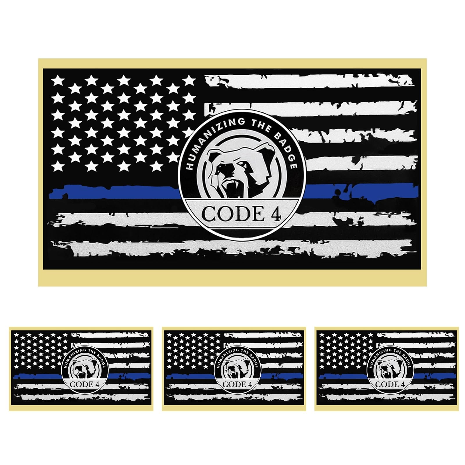 4Pcs Thin Blue Line American Flag Vinyl Car Decal Reflective Sticker