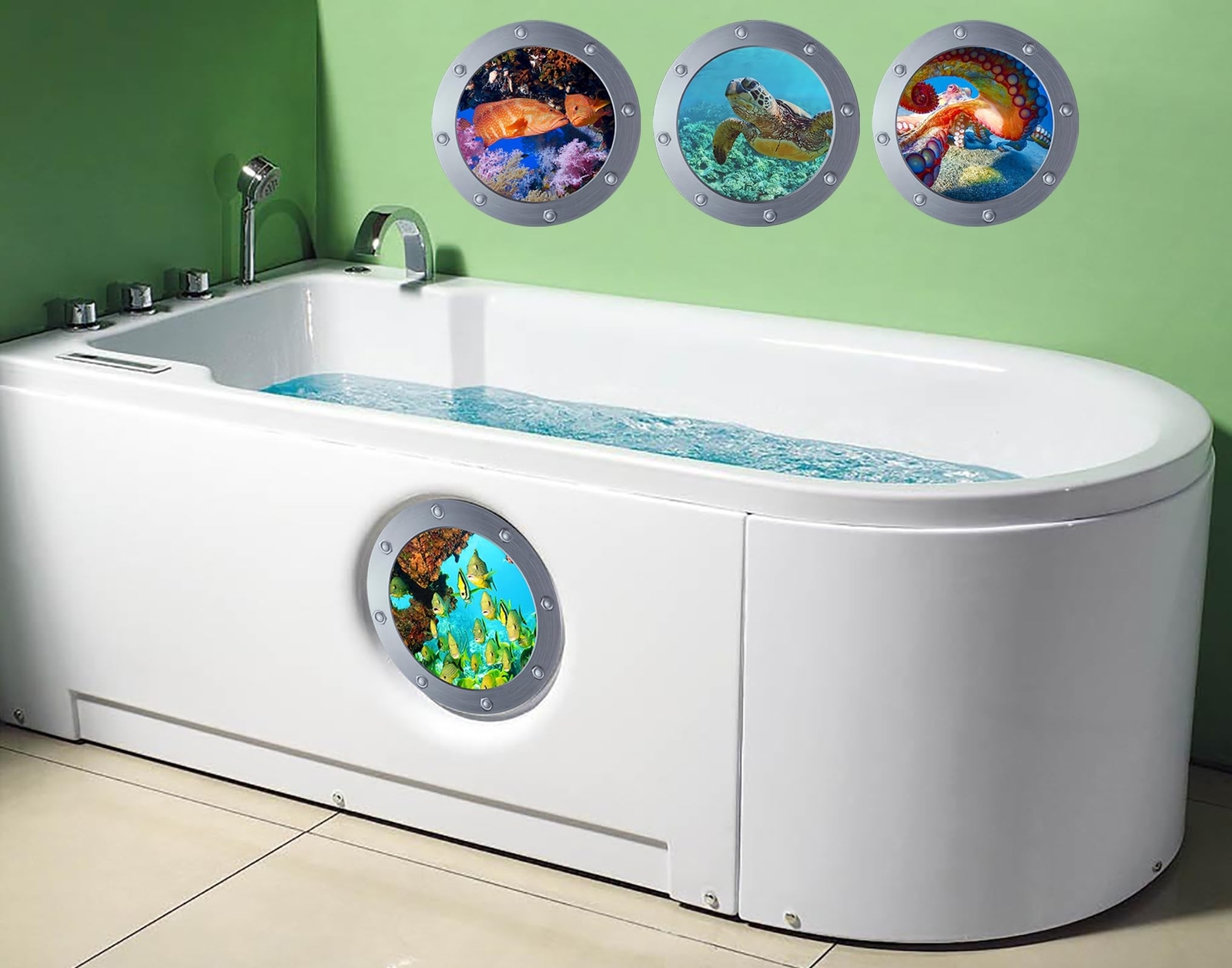 Ocean Animal Wall Decals 11 Inch Porthole Design Set for Nursery/Classroom- E…