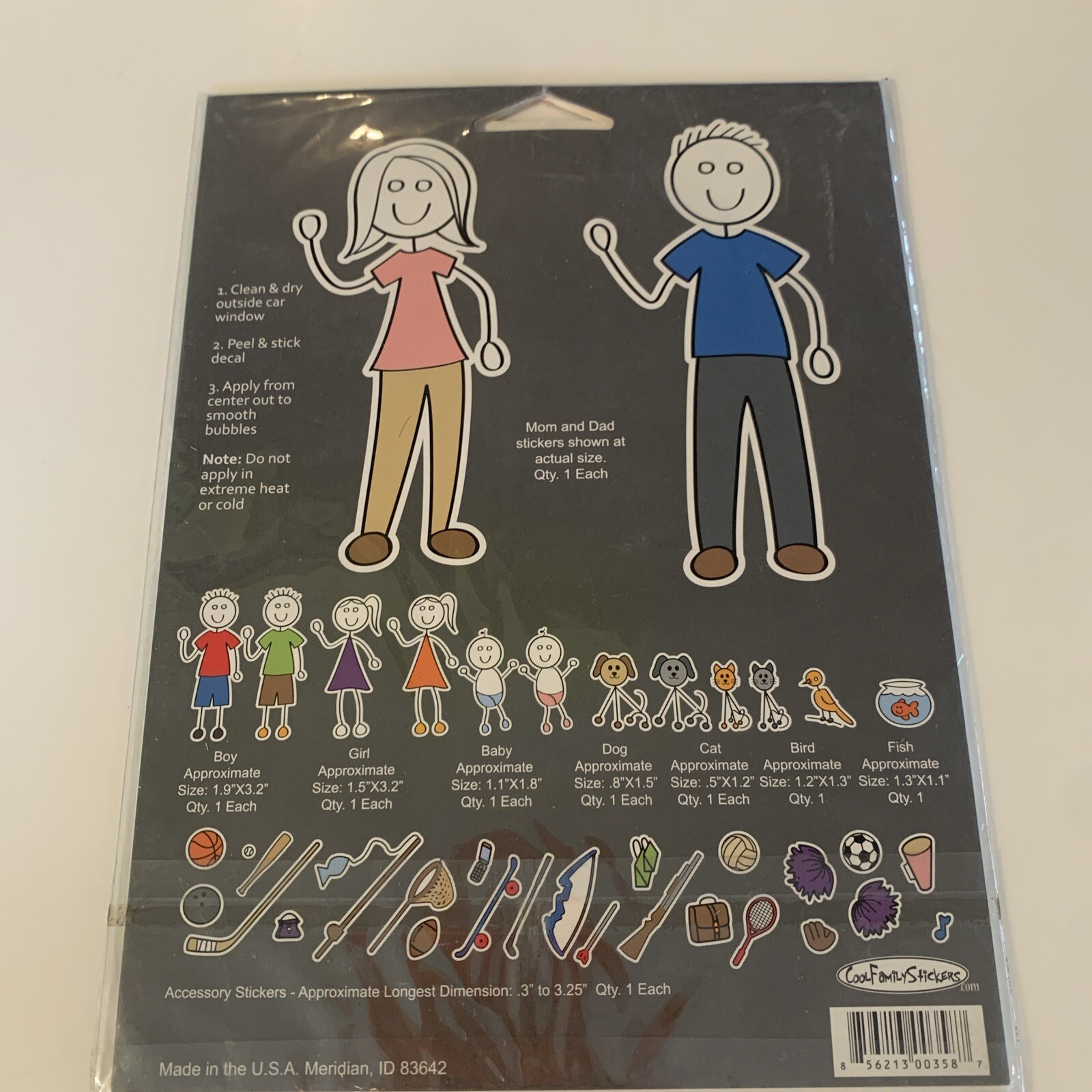 NEW Cool Family Stickers Car Window 18 Pack Mom Dad Kids Boys Girls Pets Sports
