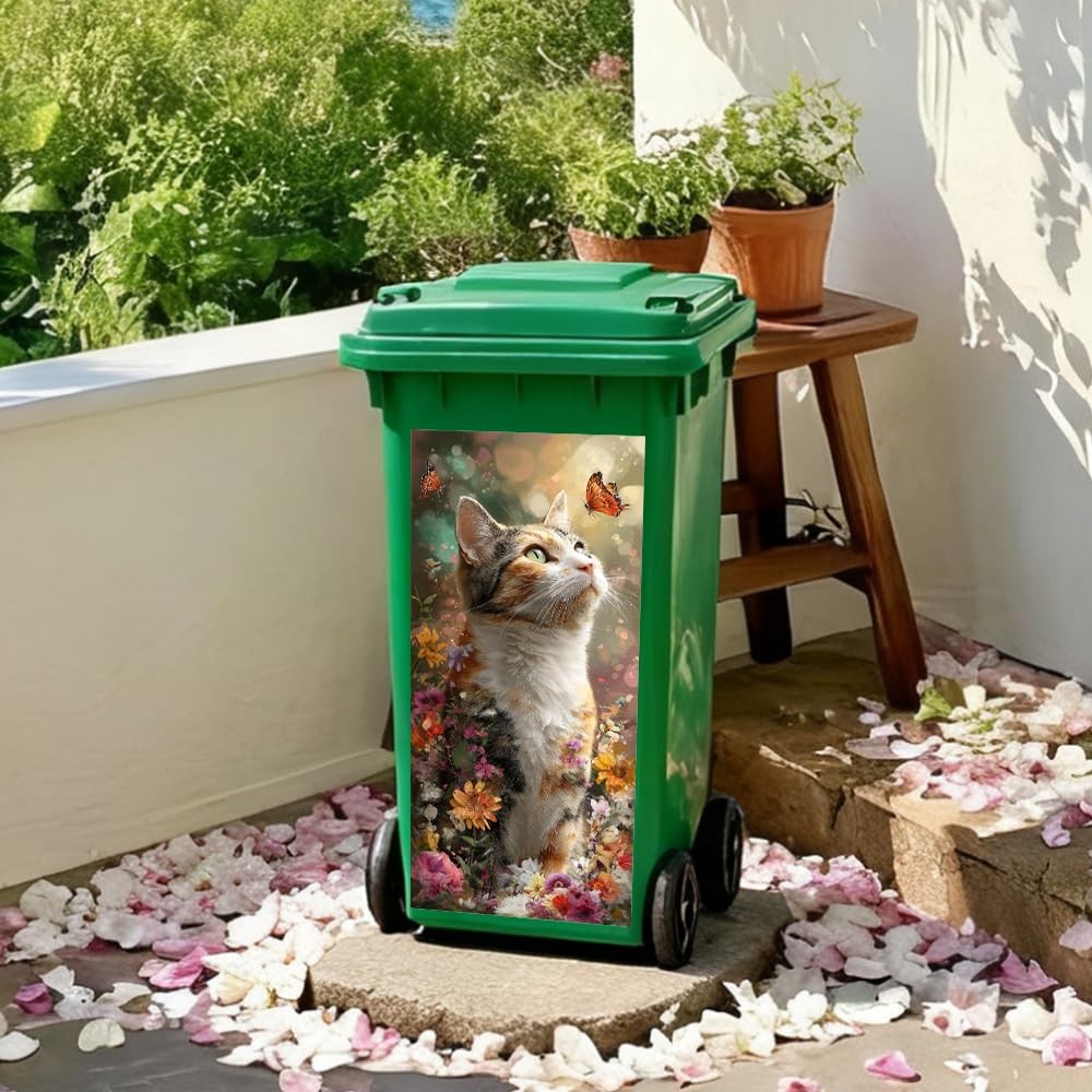 Wdesyadms Trash Can Stickers 15 x 32 Inch Stick Cat Butterfly Decal