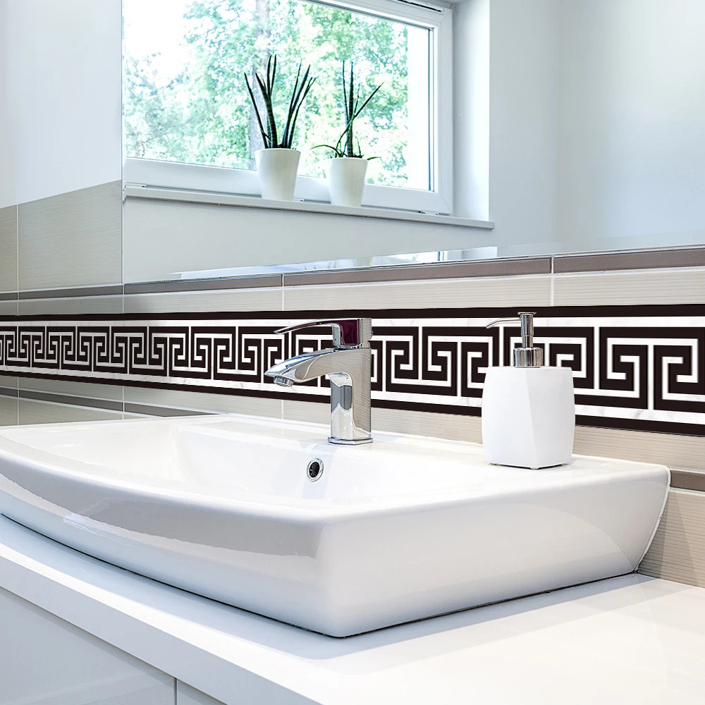 10*200cm Geometric Pattern Waist Lines Self -Adhesive Waterproof Removable Wall