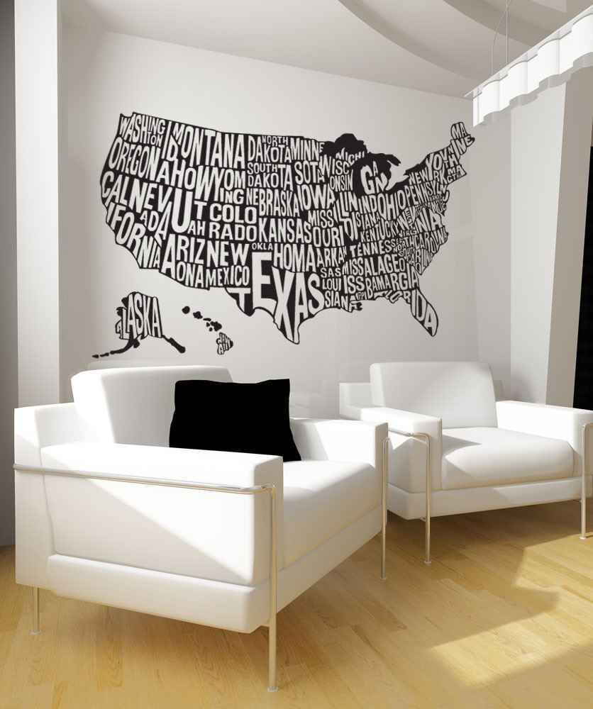 USA Map. United States of America Map wall decal. Office Wall Decor. Kid's Room.