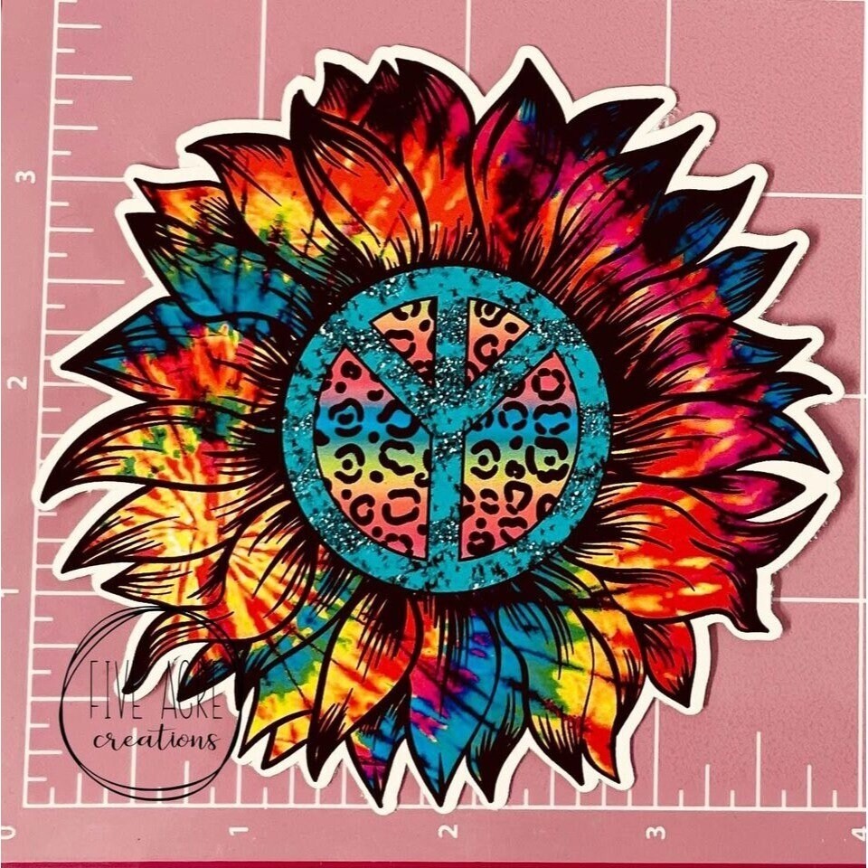 Peace Sign Colorful Sunflower Sticker | Waterproof and Weatherproof | Car Vinyl