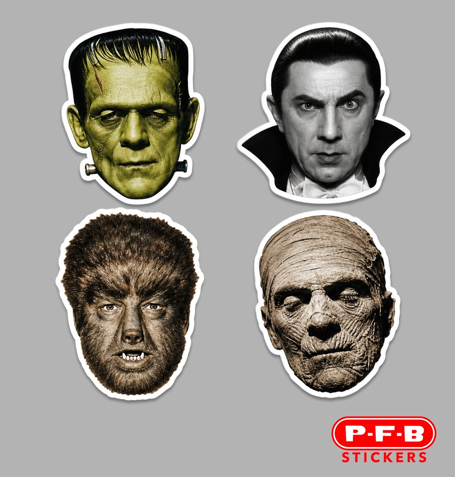 Universal Movie Monsters 3pc 3” Stickers Frankenstein Werewolf Dracula Mummy
