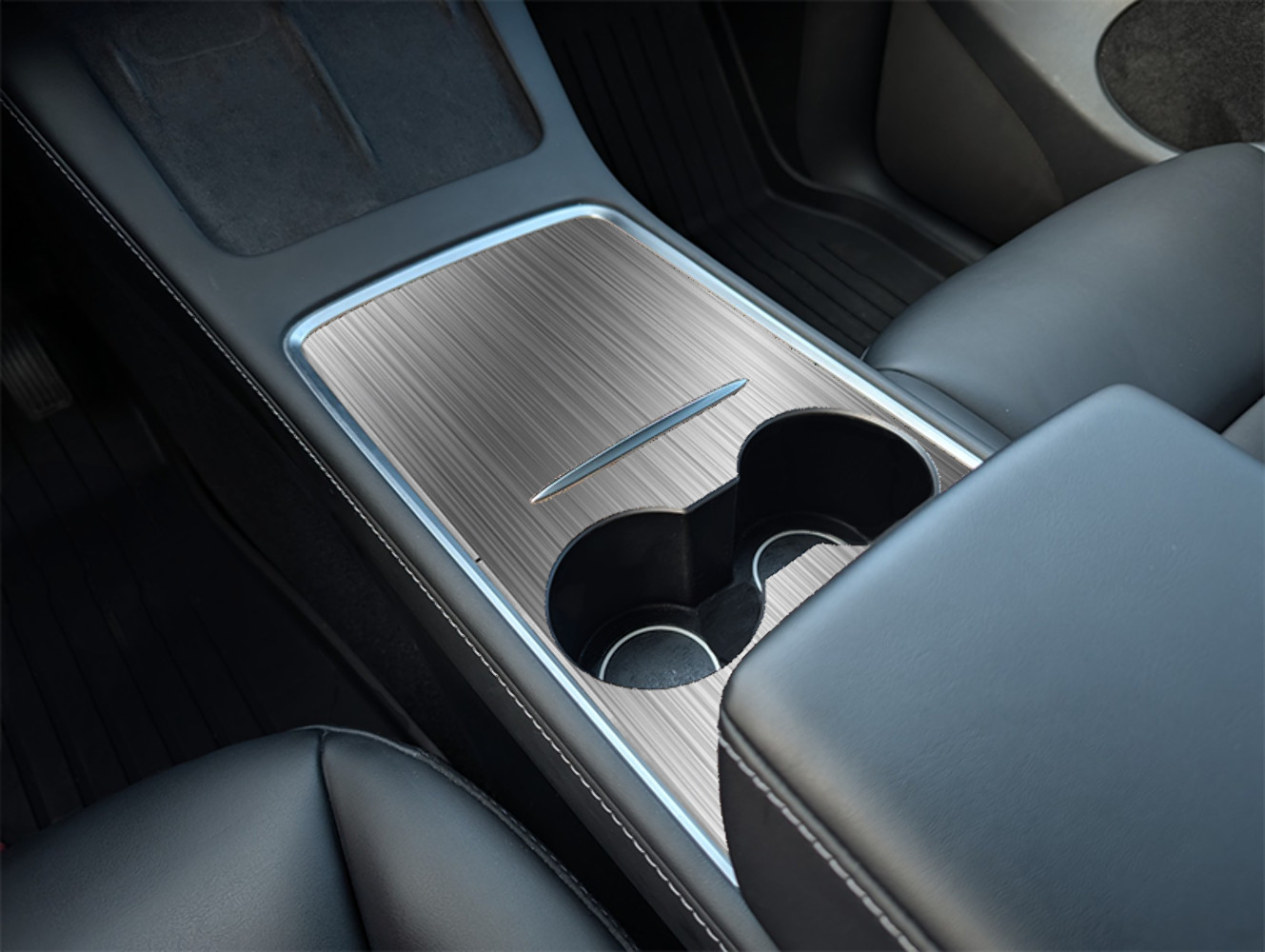 Tesla Model Y Center Console Brushed Aluminum Wrap Kit (2021–2025) | Precision F