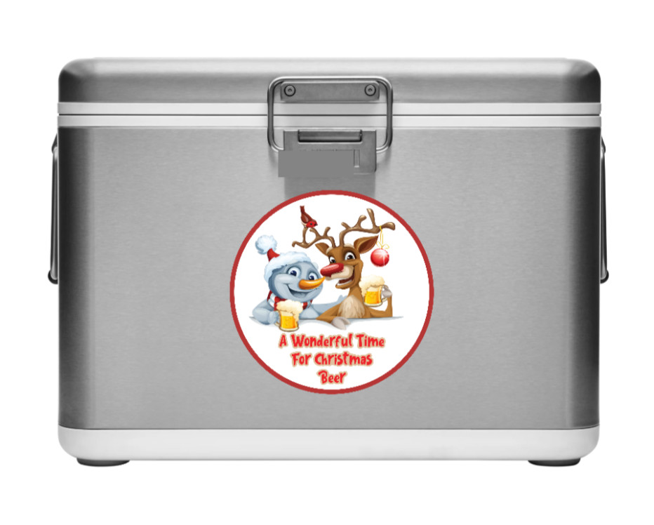 Christmas – Wonderful Time for Beer 4" Vinyl Decal Sticker Decor Cooler Mug Car