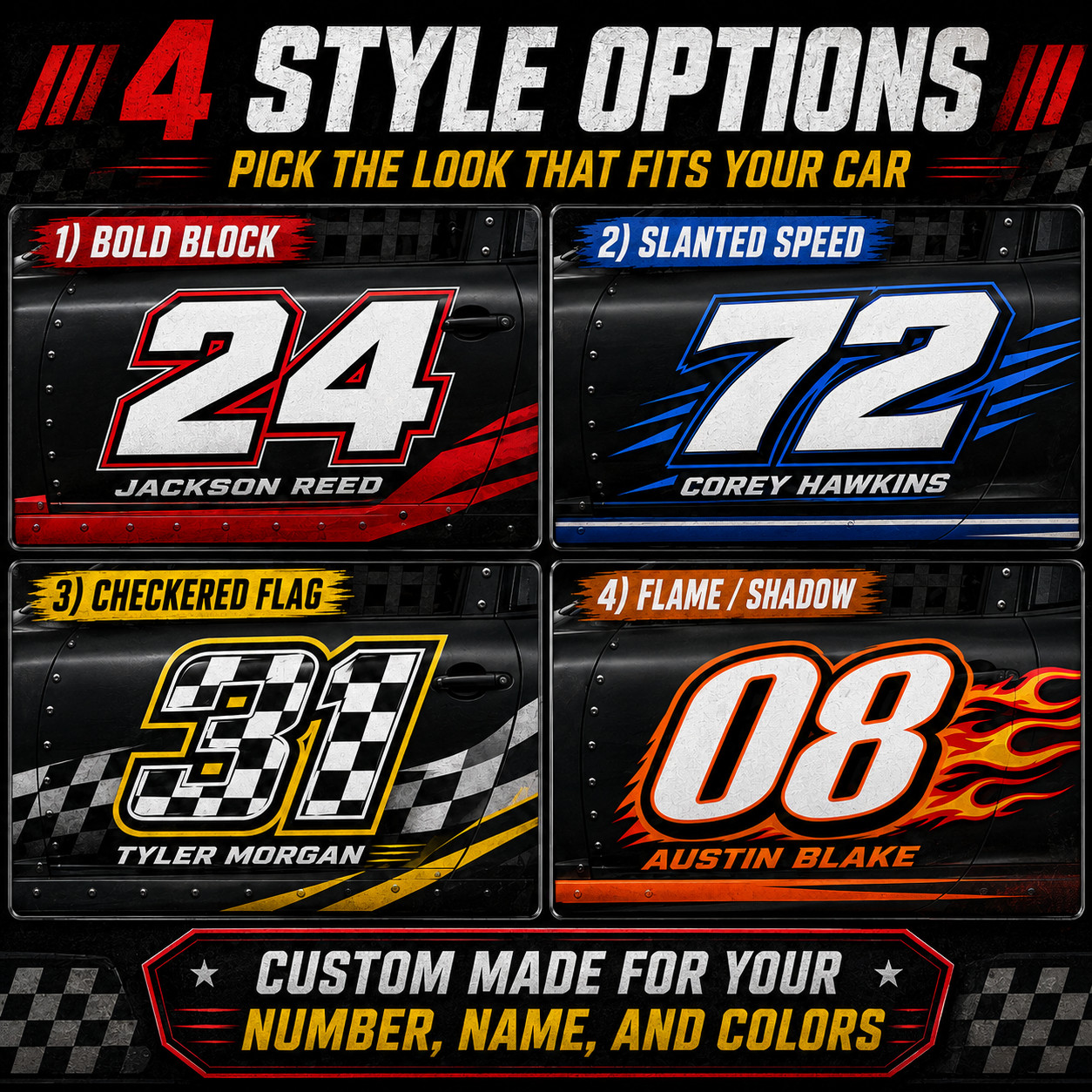 Custom Race Car Number Decals Dirt Track Go Kart Trailer Helmet Vinyl Sticker