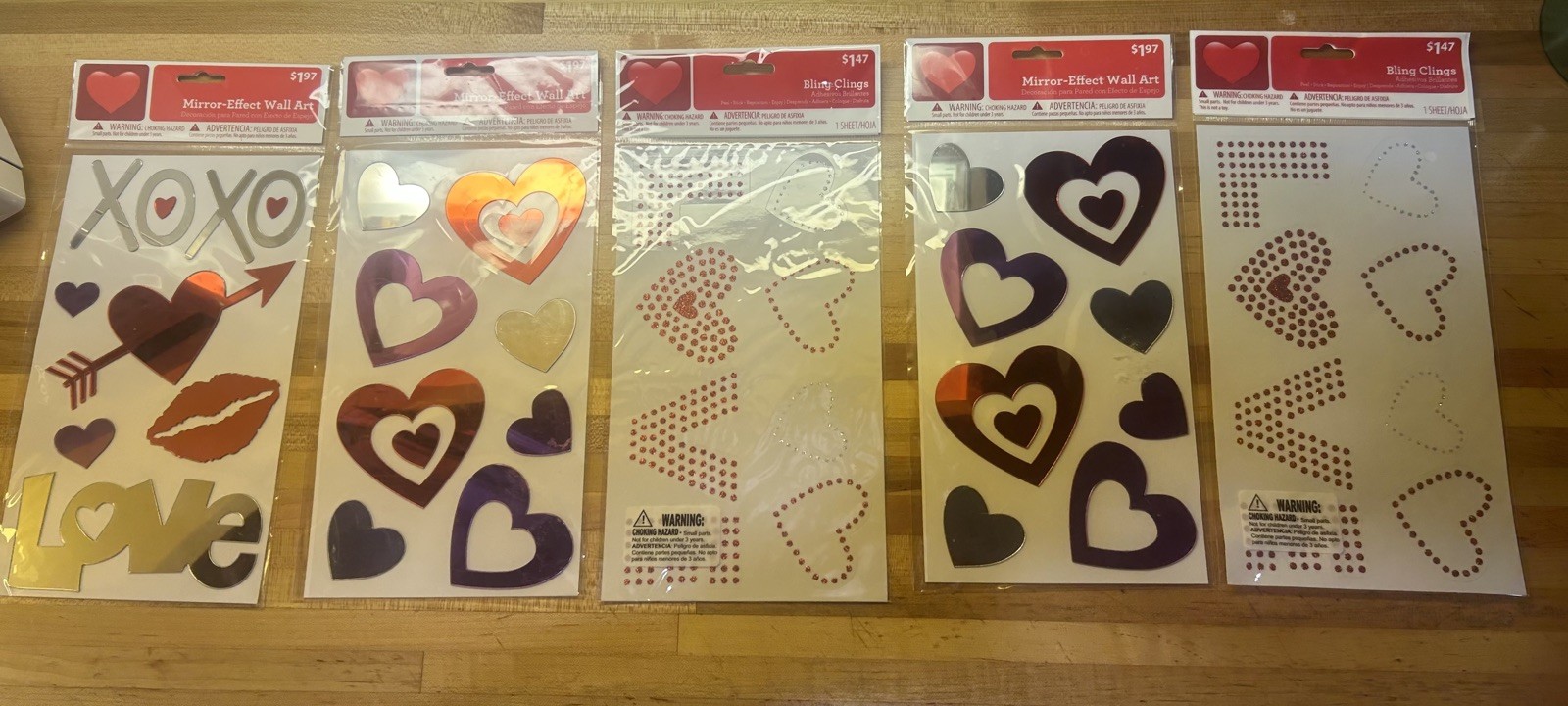 5 Pack-Valentine Hearts Love Mirror Effect Tile Wall Sticker Stick On Art Decals