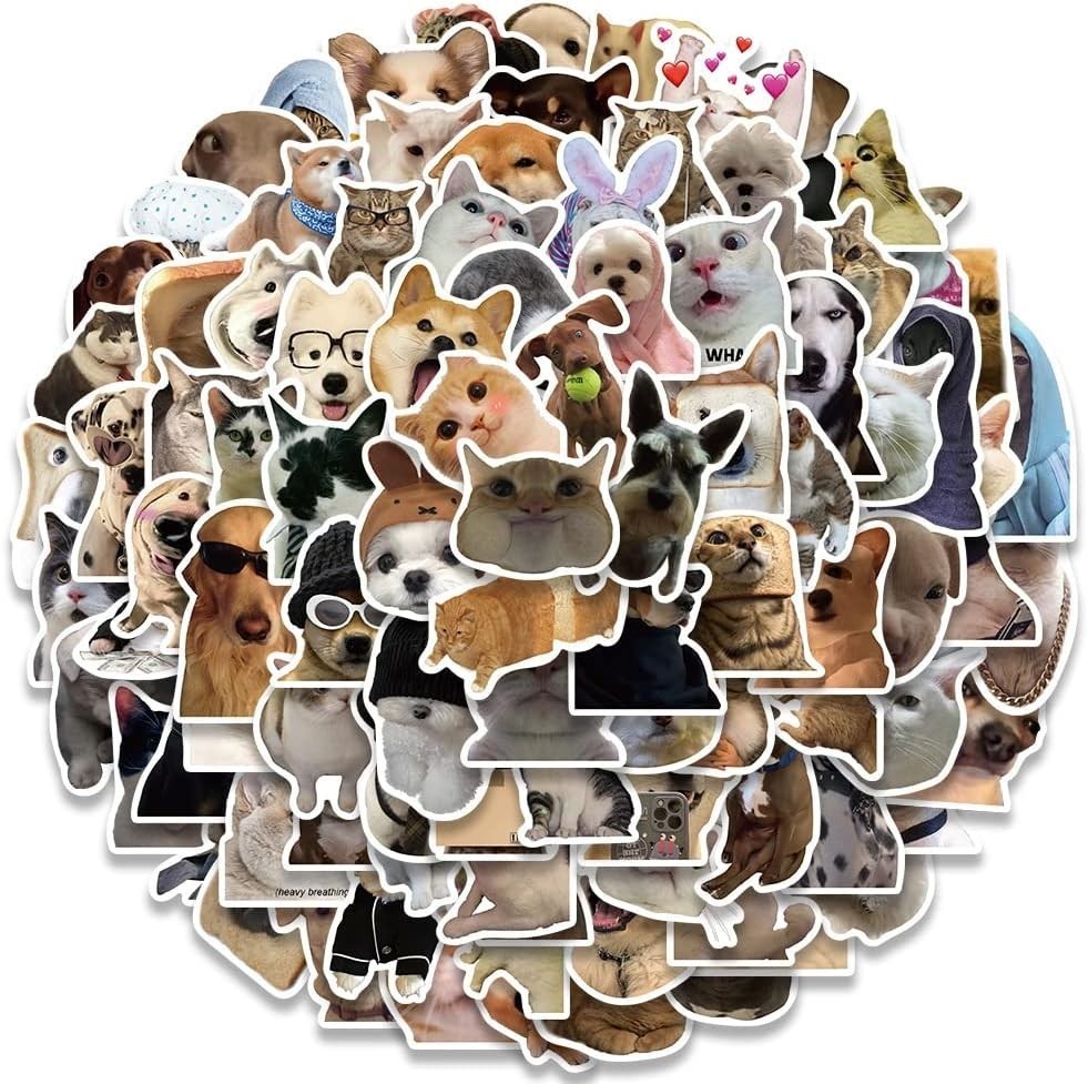 100PCS Funny Dog & Cat Meme Stickers Cute Cat & Dog Stickers Adults Teens