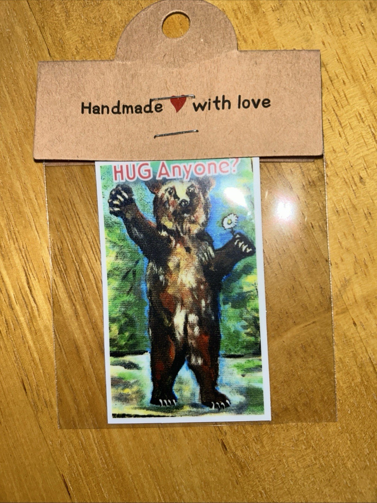 Bear “Hug Anyone?” Original Art Vinyl Sticker. 3”X 2” Great Stocking Stuffer!