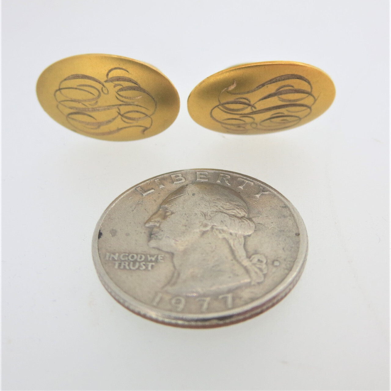 Vintage 10k Yellow Gold Cufflinks Engraved EBJ in Purple Velvet Box