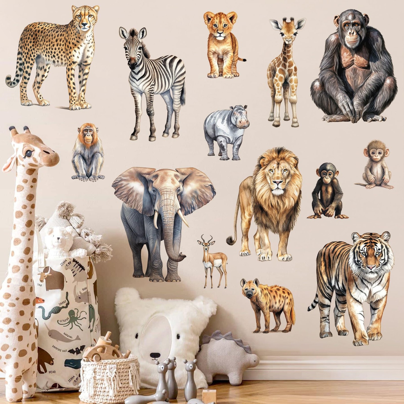 Removable 3D Nature Jungle Wild Animals Wall Stickers DIY Peel and Stick Safa…