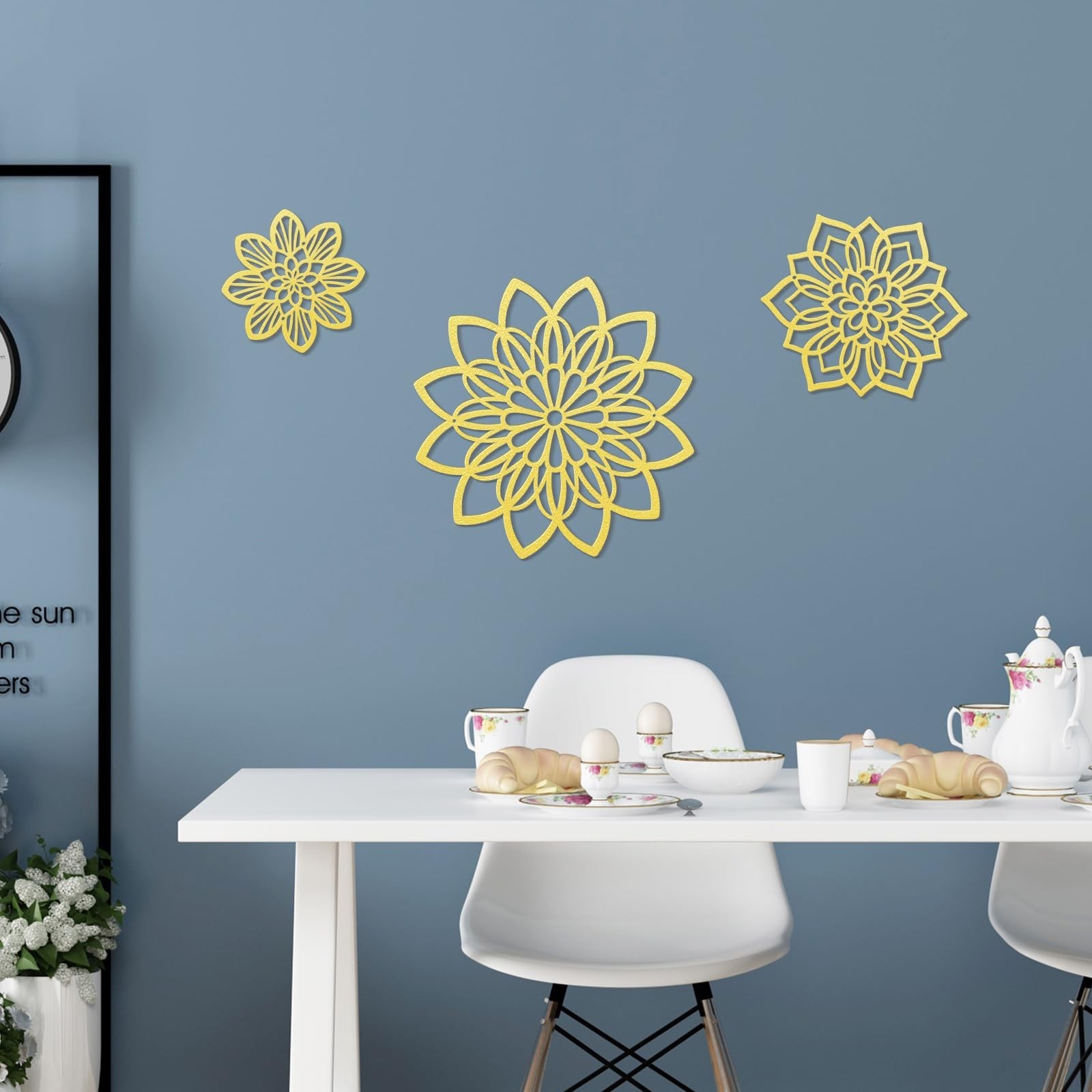 3 Pieces Metal Flowers Wall Decor, Black Wall Decoration Metal, Flower Art Wa…