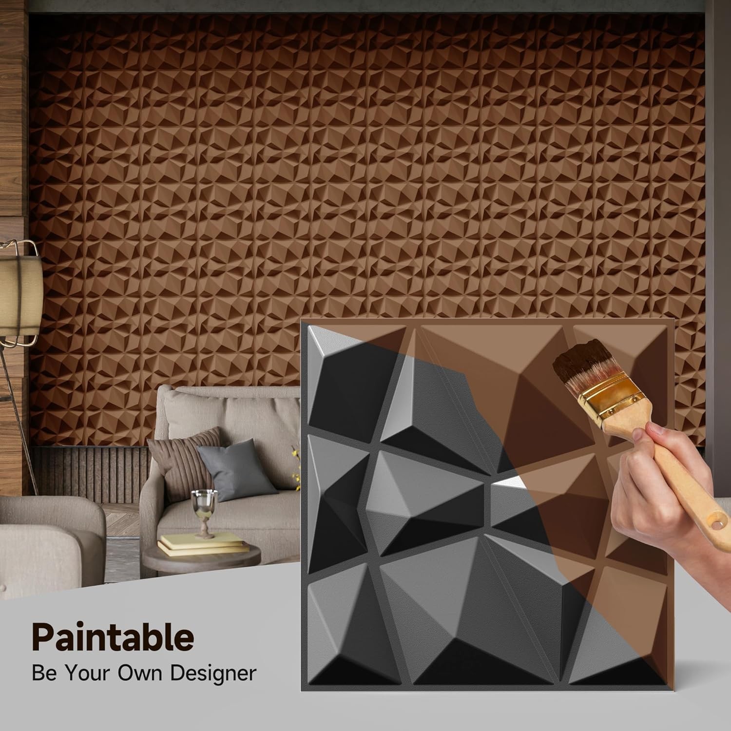 3D Wall Panels 33 Pack 12 x 12 Inch Decorative Wall Panels PVC Accent Wall