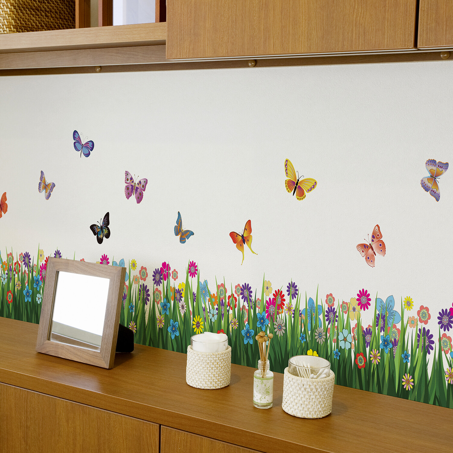 Walplus Spring Colorful Butterflies Grass Wall Stickers Decal Nursery Room Decor