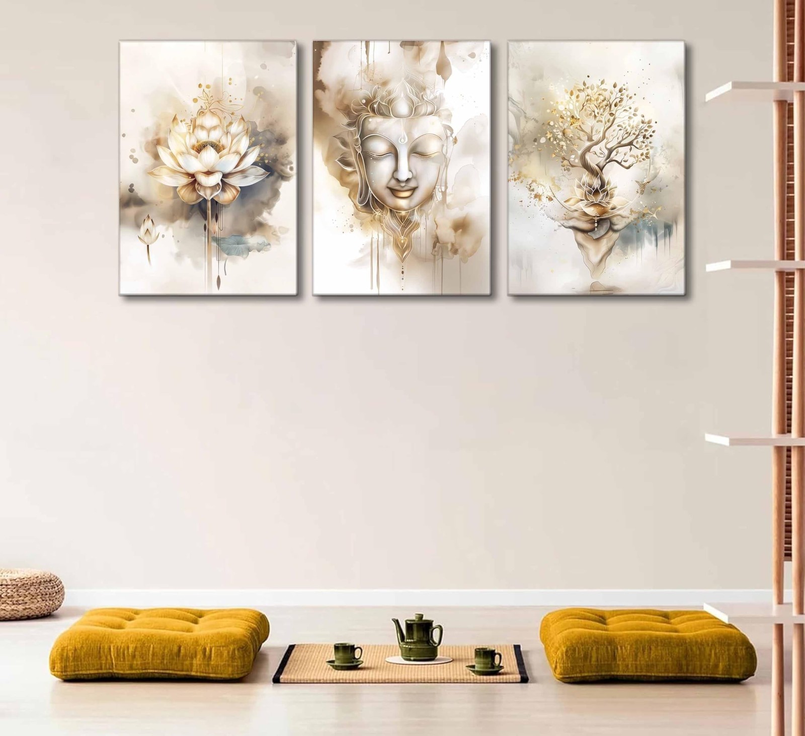 3Pcs Zen Canvas Wall Art Tree of Life Lotus Flower, Buddha Painting Pictures …