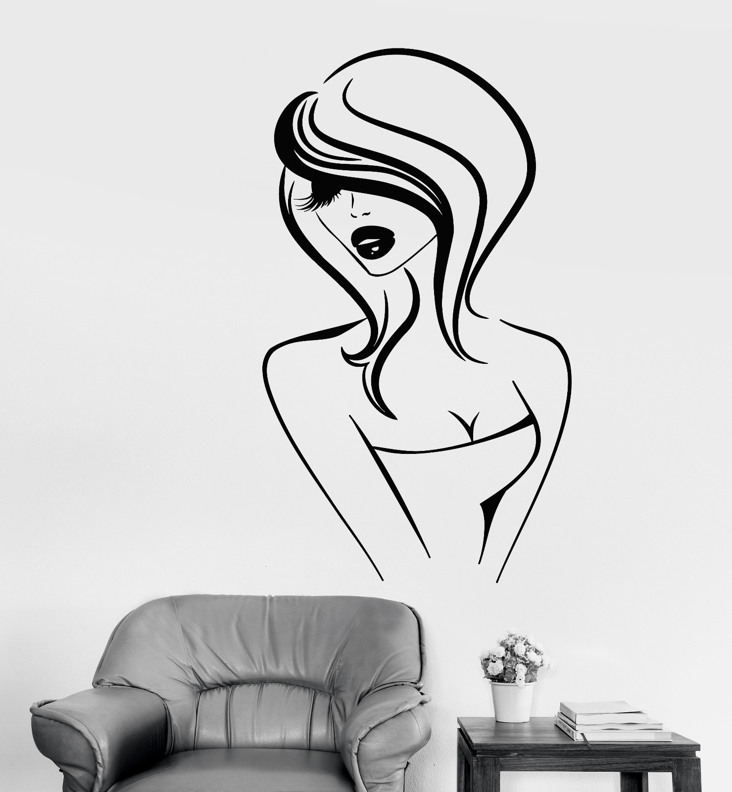 Vinyl Wall Decal Cartoon Girl Lips Hairstyle Beauty Hair Salon Stickers (2694ig)