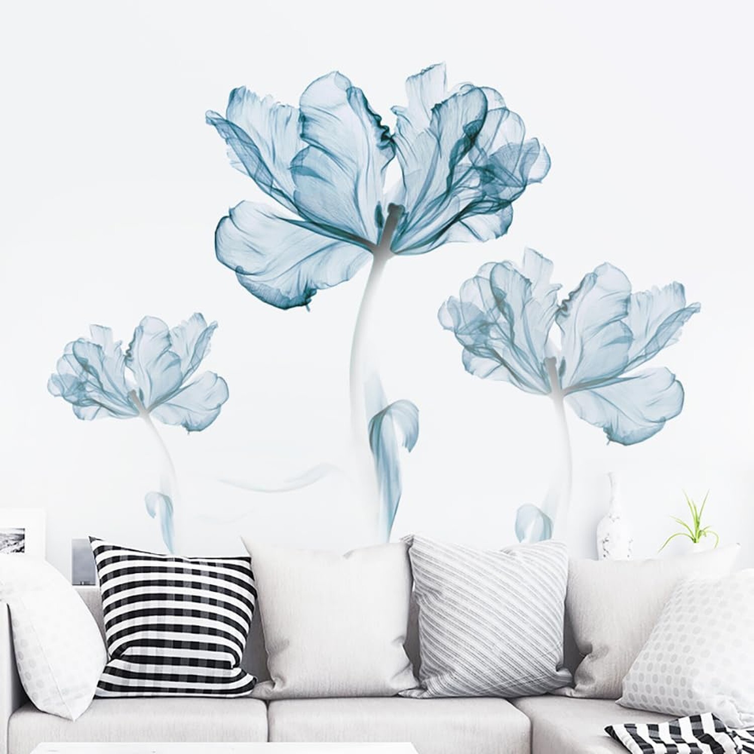 Runtoo Blue Flower Wall Decals Poppy Floral Wall Art Stickers for Girls Bedro…