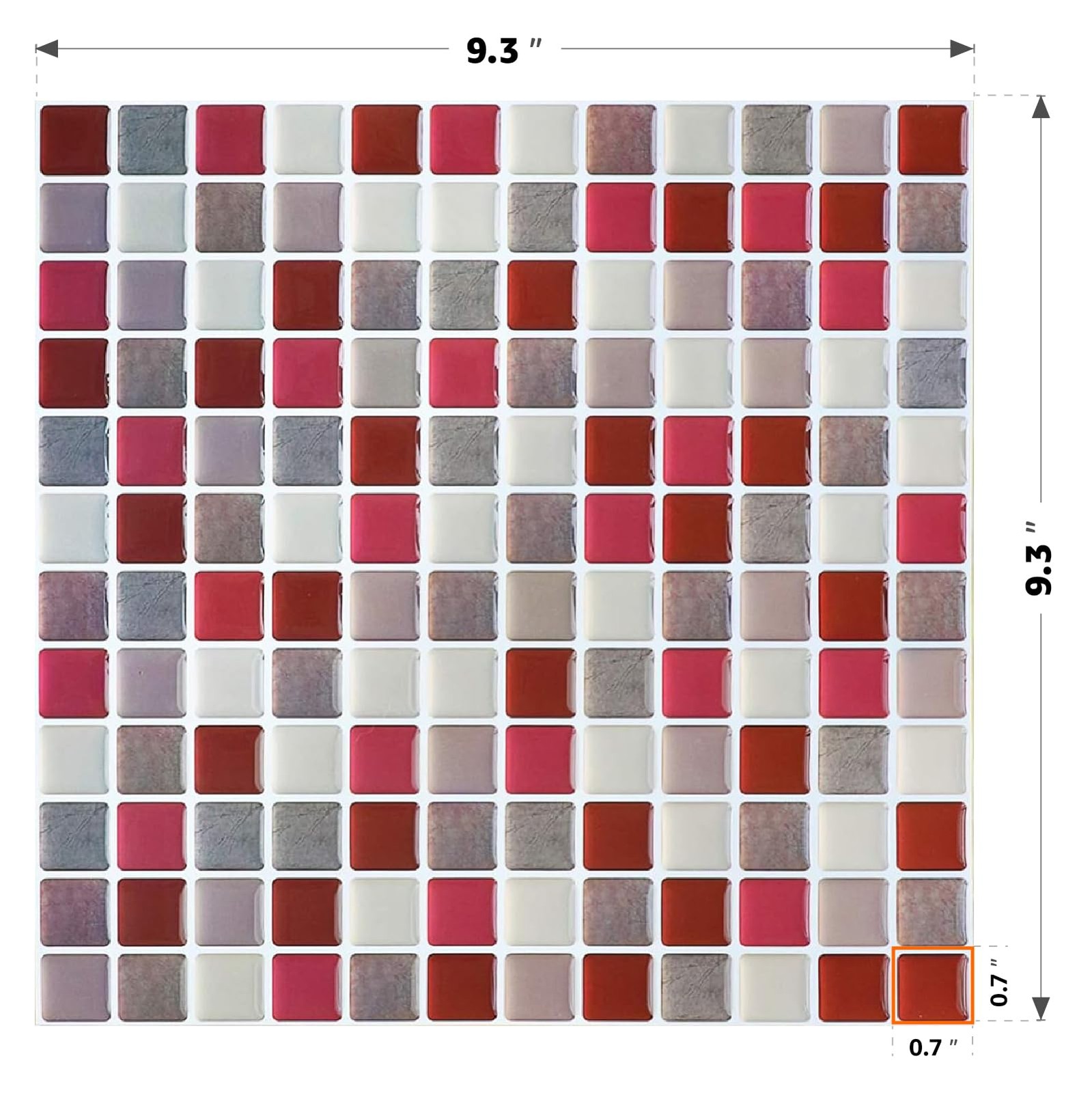 3D Mosaic Tile Sticker Removable Wallpaper Tile Red, 3D Adhesive Wall Tiles B…
