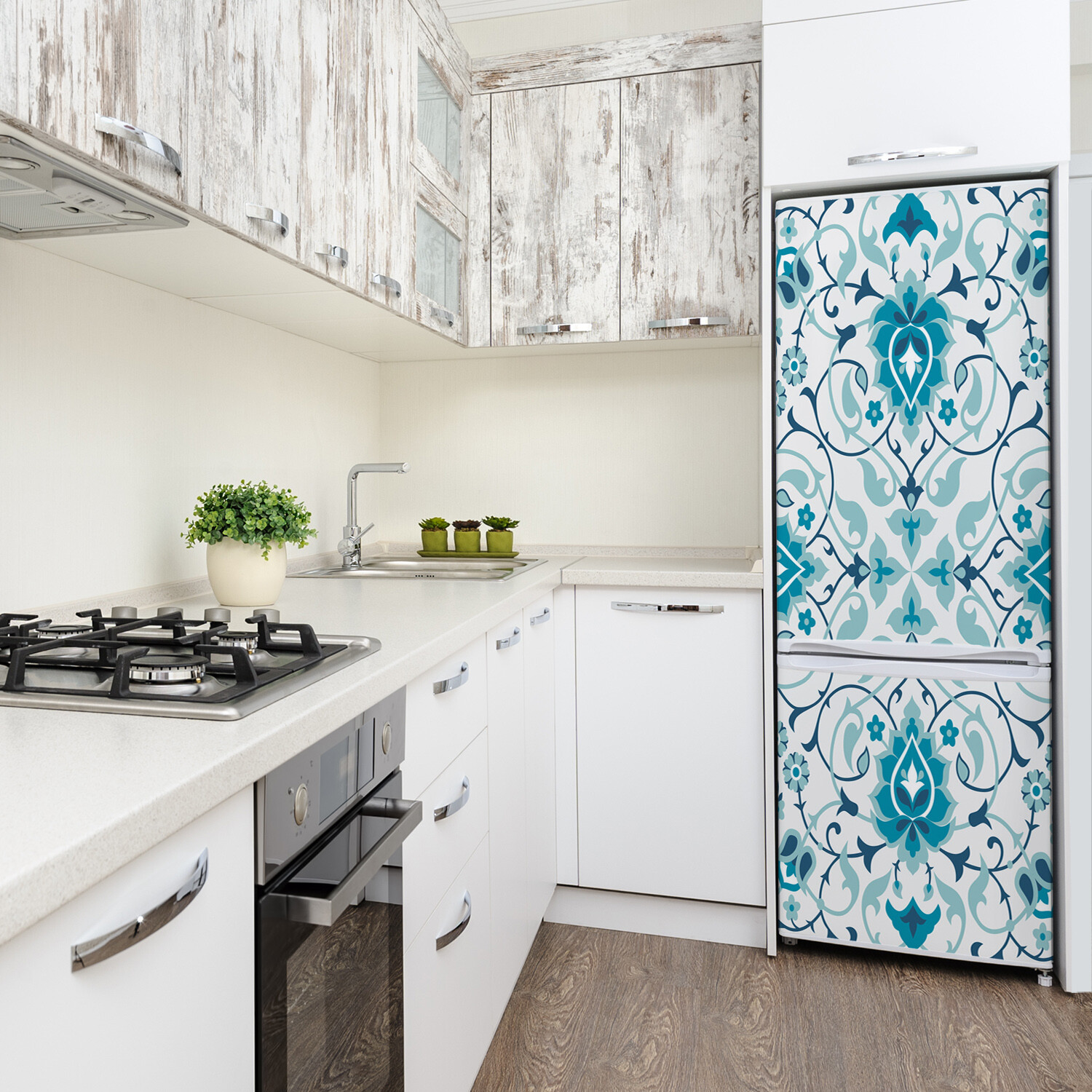 3D Art Refrigerator Wall Kitchen Removable Sticker Magnet Flowers Arabic pattern
