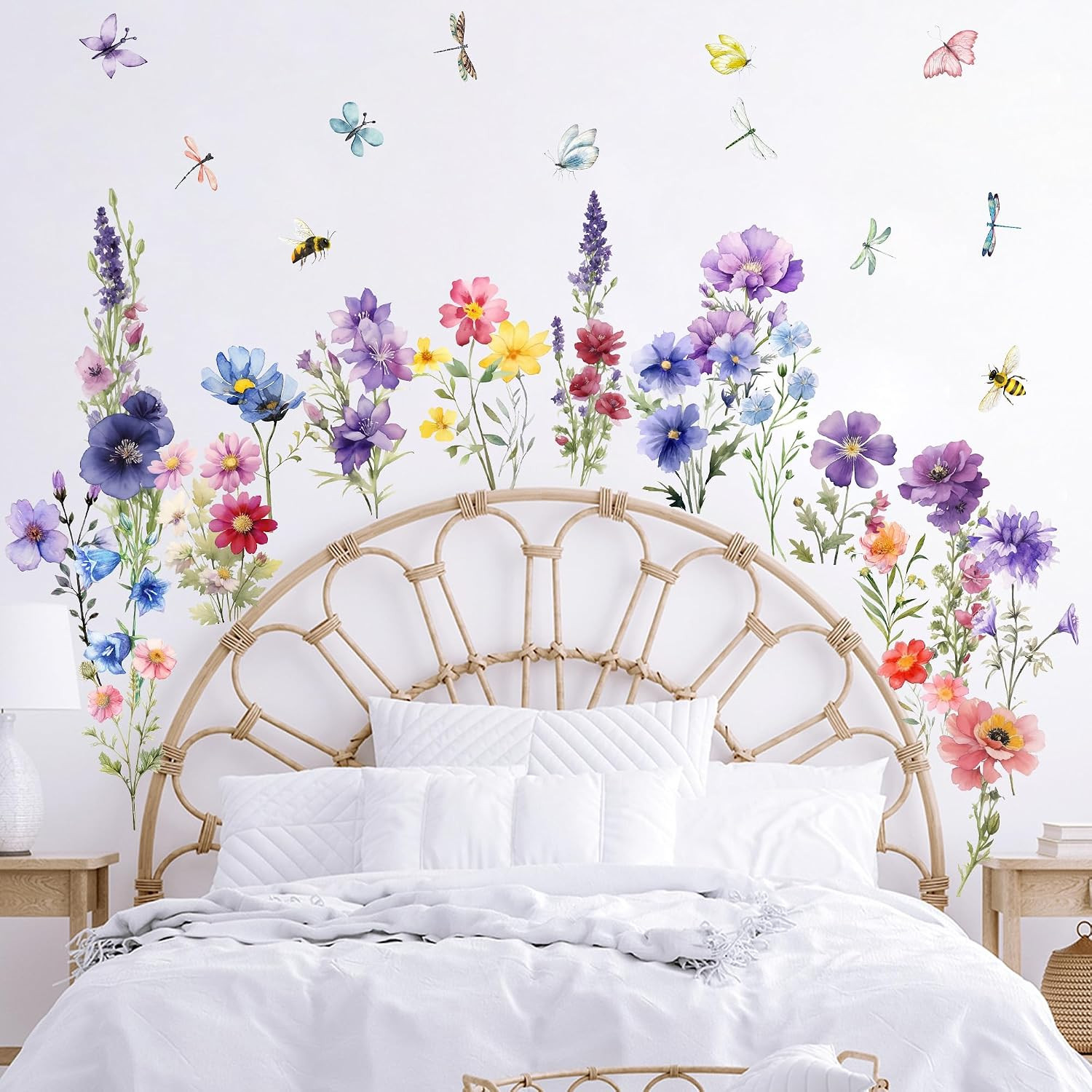 9 Pieces Flowers Wall Decals Flower Decals for Walls Vinyl Flowers Wall Stickers