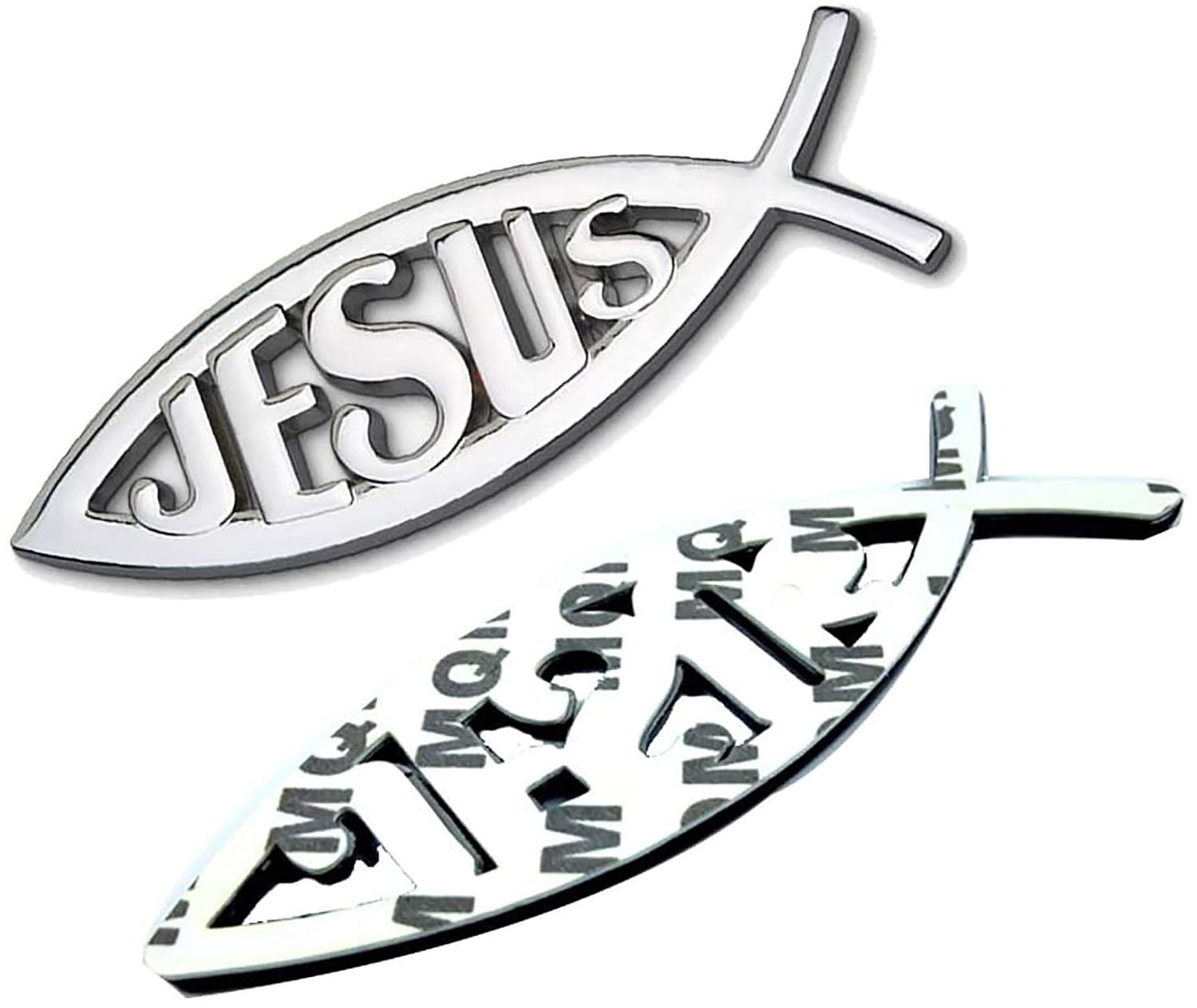 Silver 3D Chrome Car Decals Jesus Fish Emblem Stickers Auto Accessories